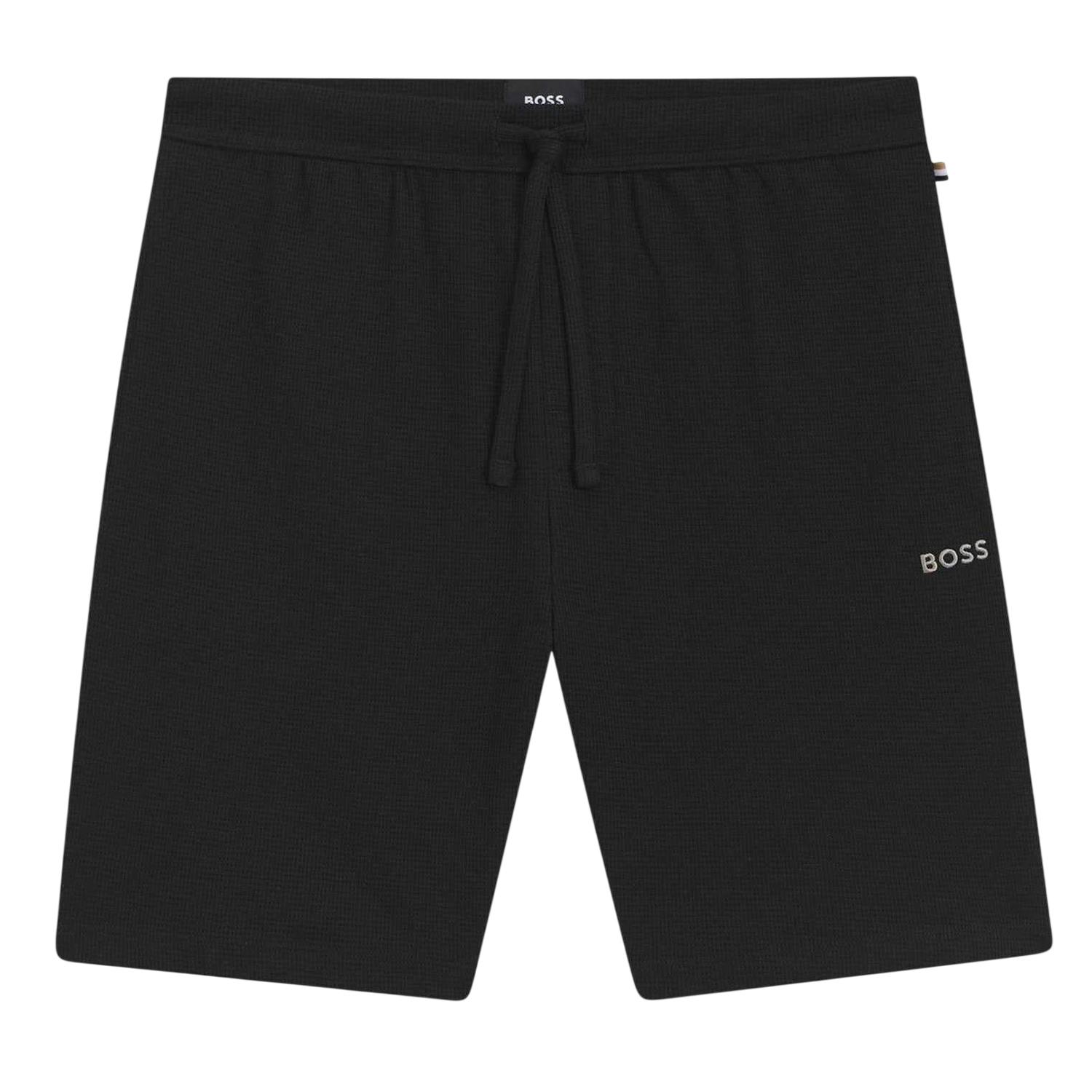 Boss Men's Black Waffle Relaxed Fit Shorts - Xl - 60% Cotton/40% Polyester