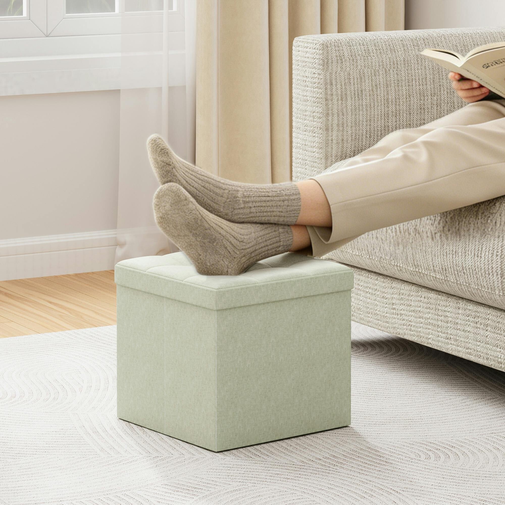 B&Q -  38Cm Square Ottoman Foldable Storage Upholstered Foot Rest - Image 5