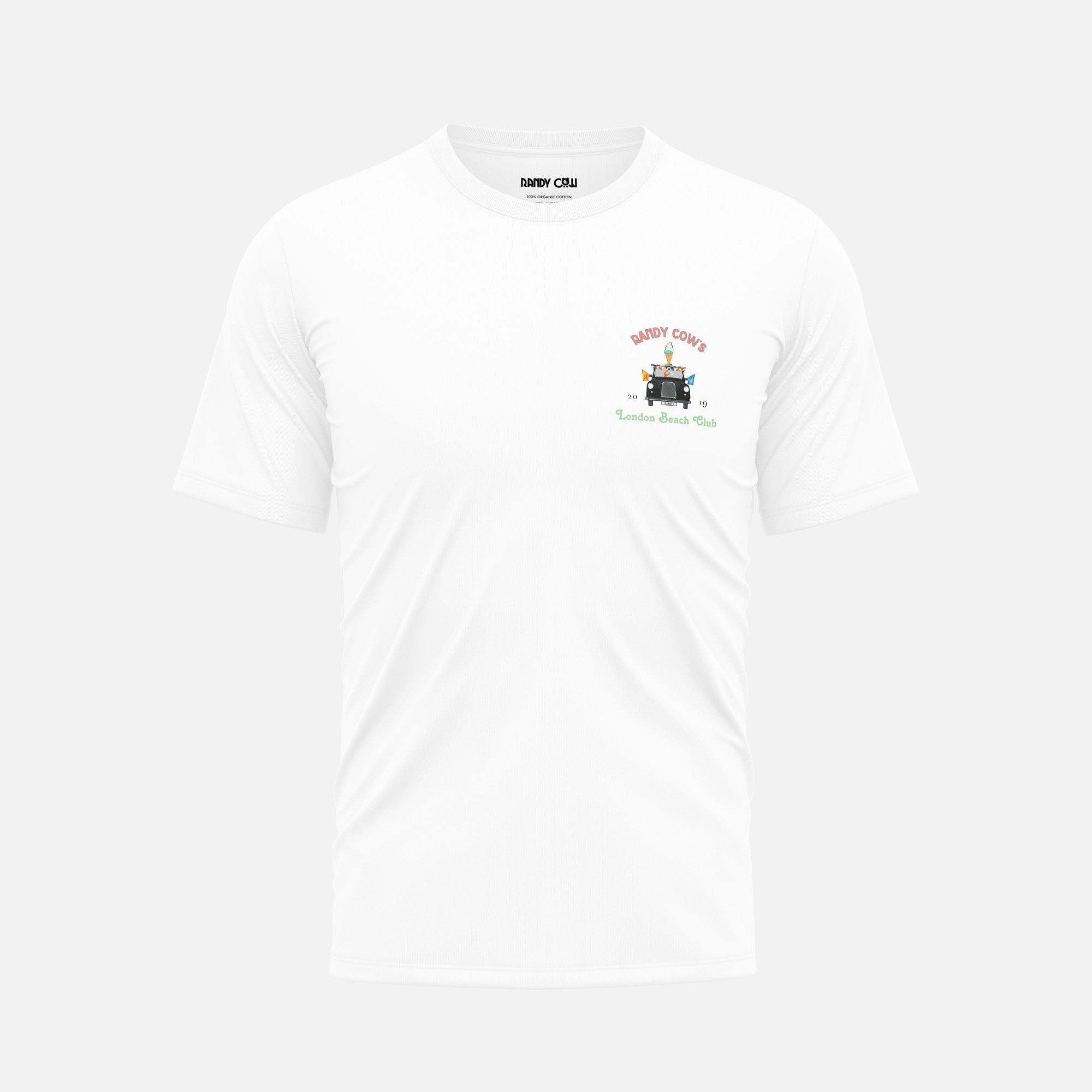 Randy Cow Black/White London Beach Club Taxi Club Logo - Organic Cotton T-Shirt - 5
