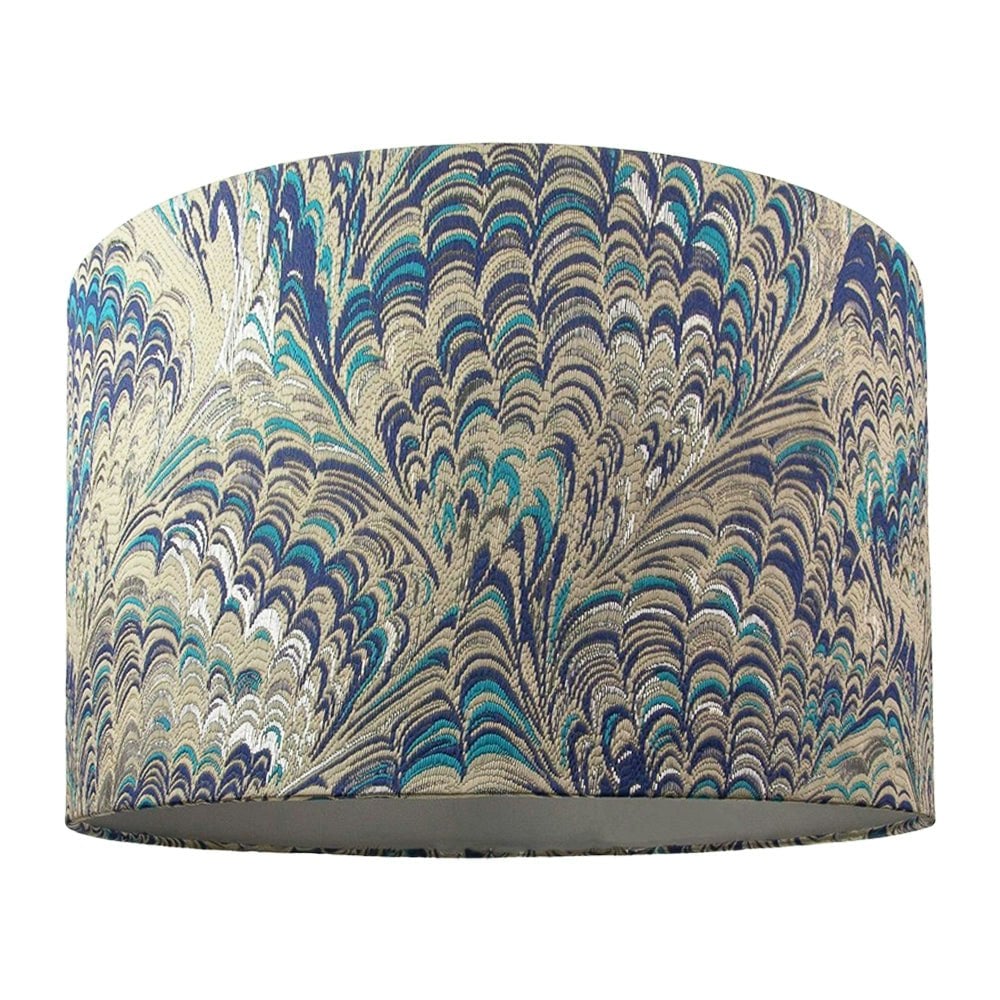 Happy Homewares Grey/Blue/Silver Contemporary And Vivid Peacock Print Table/Pendant Lampshade In Soft Cotton 40Cm