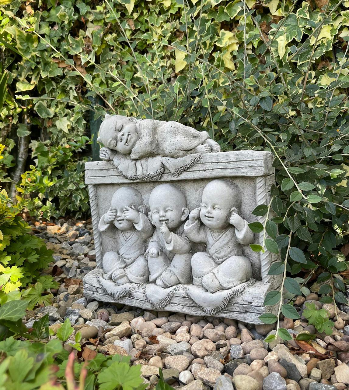Osn Stone Cast Three Wise Monks Wall Plaque