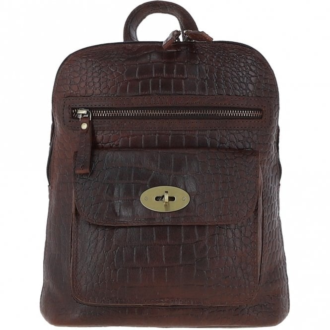 Ashwood Croc Print Leather Mini Backpack Cognac - One Size - Leather - Brandy