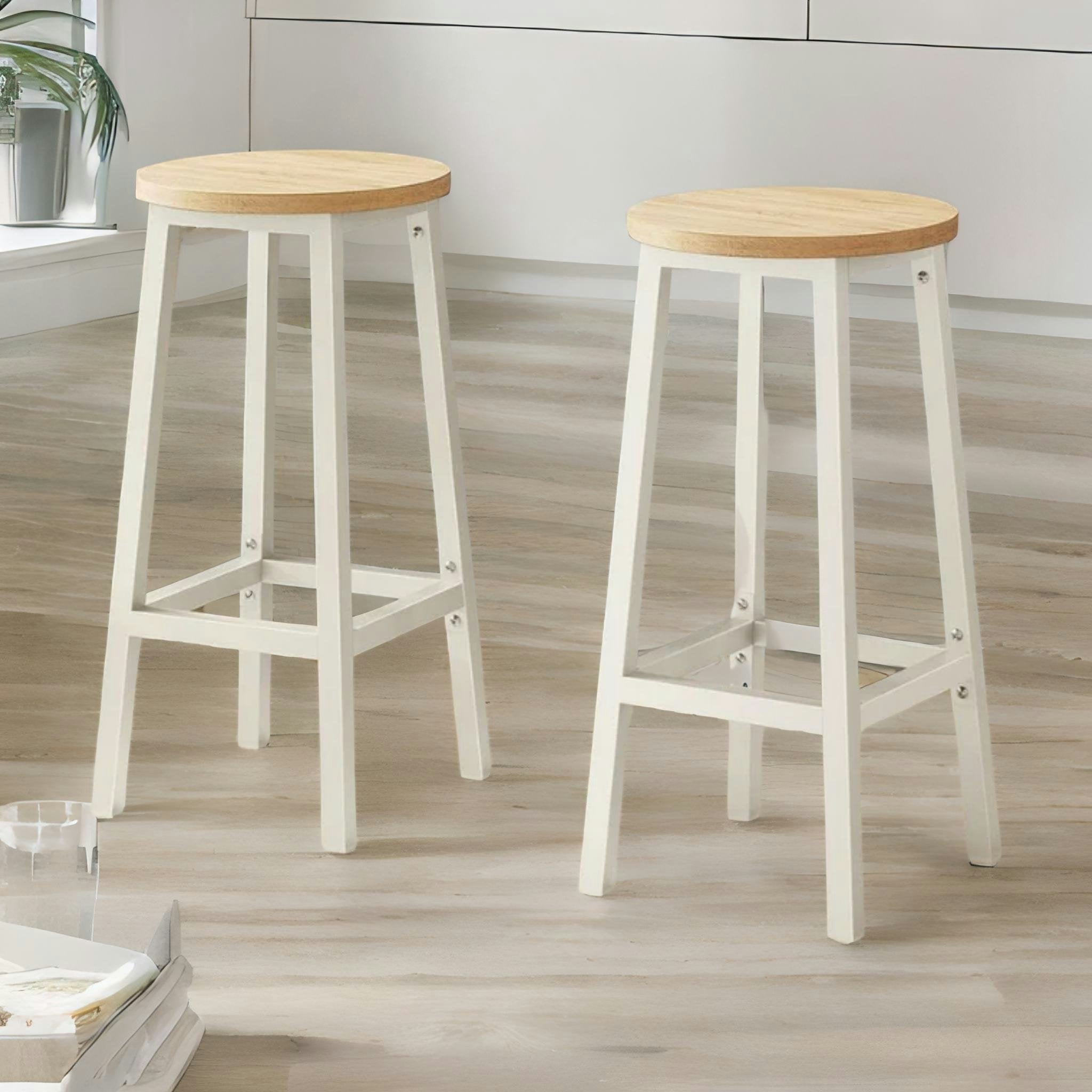 Rafaelo Mobilia Beige Set Of 2 Bar Stools With Metal Frame
