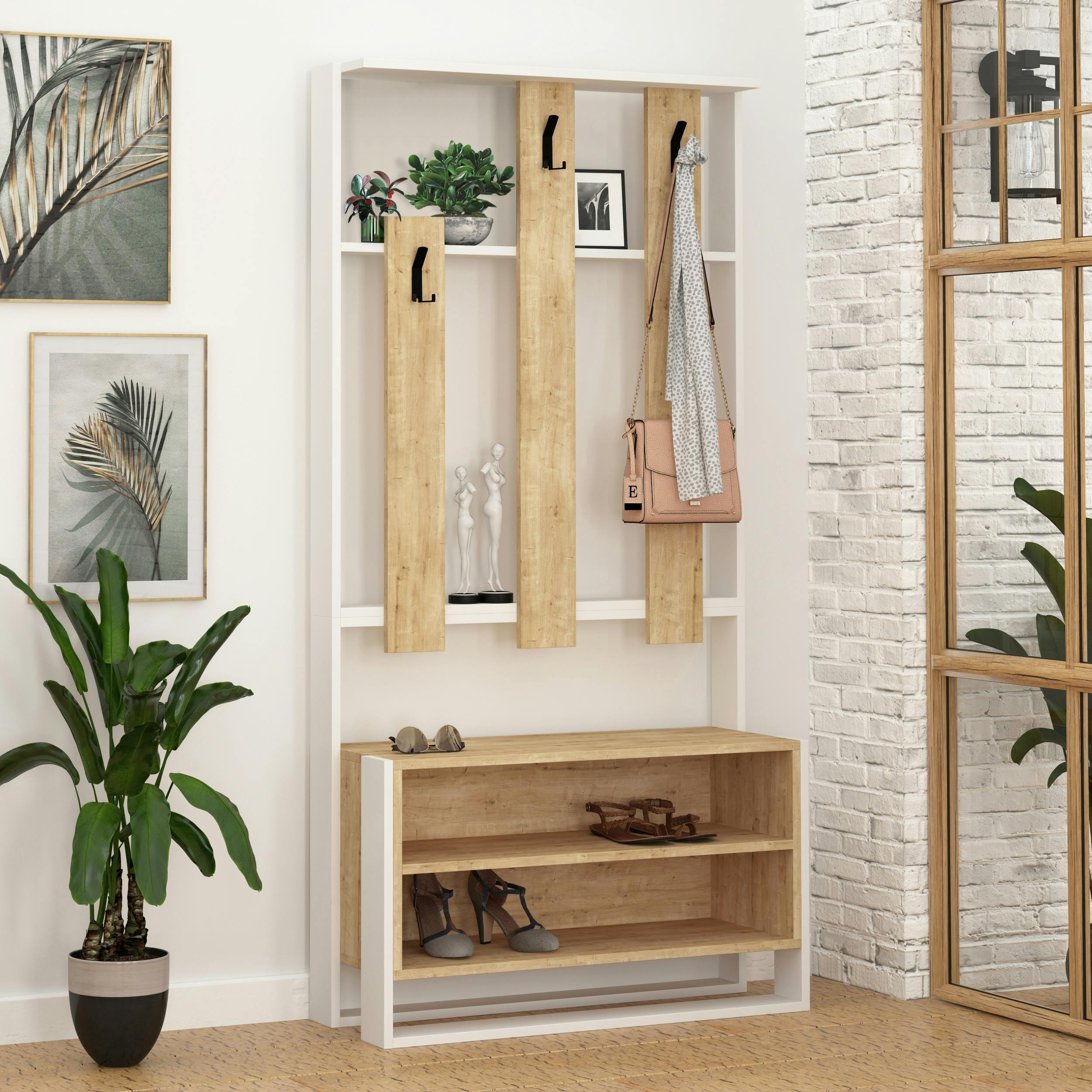 Decortie Brown Modern Chester Wall-Mounted Hall Tree 180(H) Cm