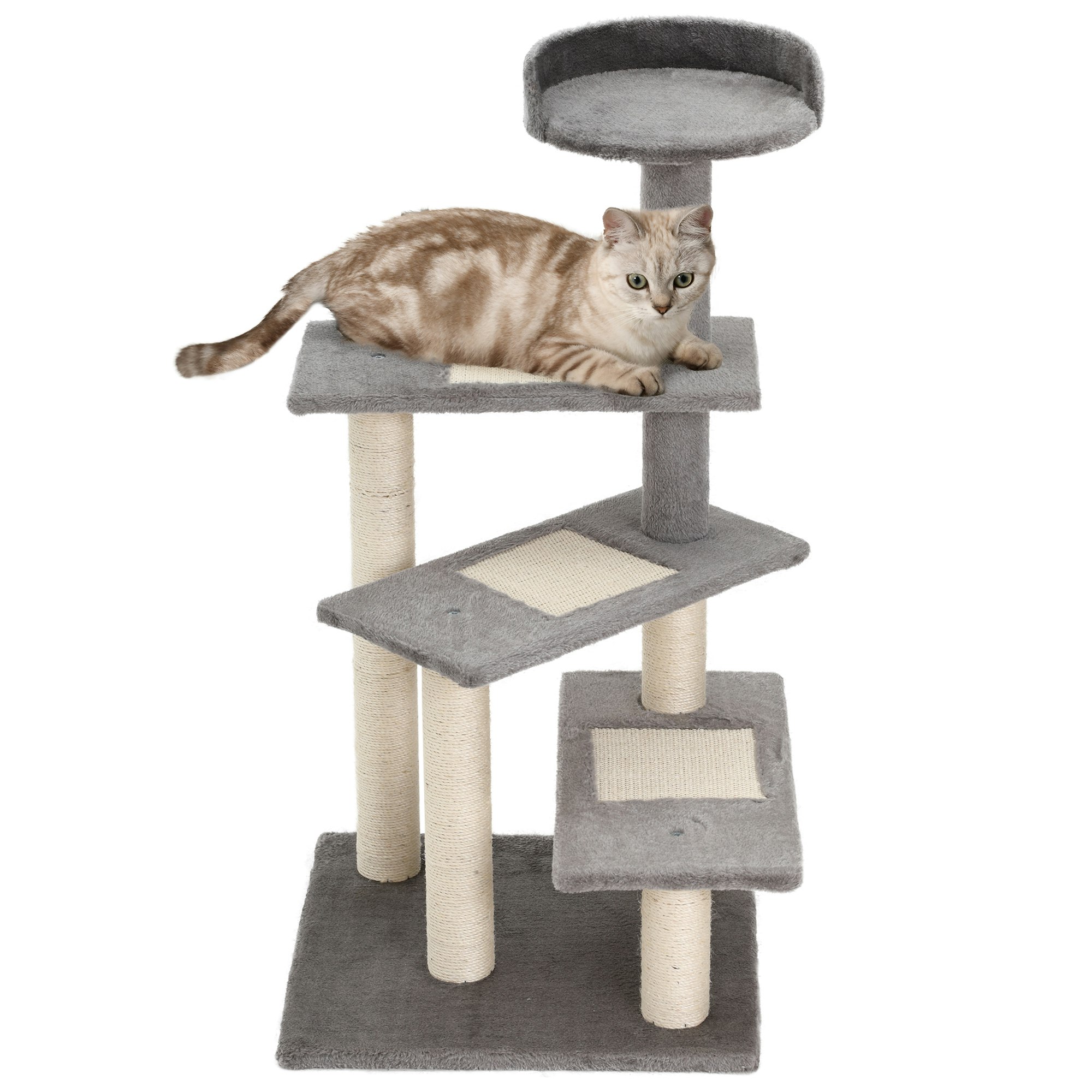 Pawhut Grey Cat Tree Activity Centre Kitten Climbing Tower Scratching Post Plush - Particle Board, Sisal Rope, Plush - Size 1