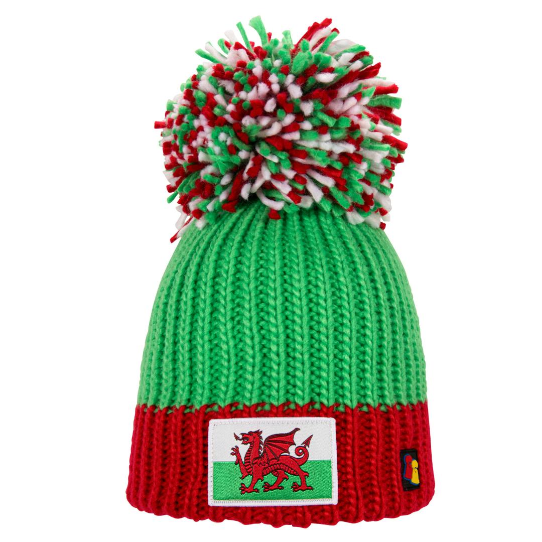 Big Bobble Hats Unisex Green/Red Caerphilly Does It!