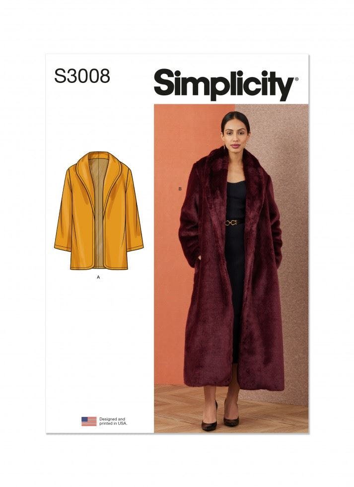 Simplicity Women's Sewing Pattern 3008, Coats For K5 (8-10-12-14-16) - Intermediate - K5 (8-10-12-14-16)