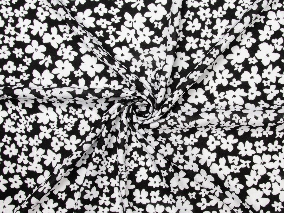 Minerva Core Range Black Minerva Deadstock Viscose Challis Fabric - Flowers Design Dressmaking Fabric, 140 Cm / 56" Wide - Per Metre