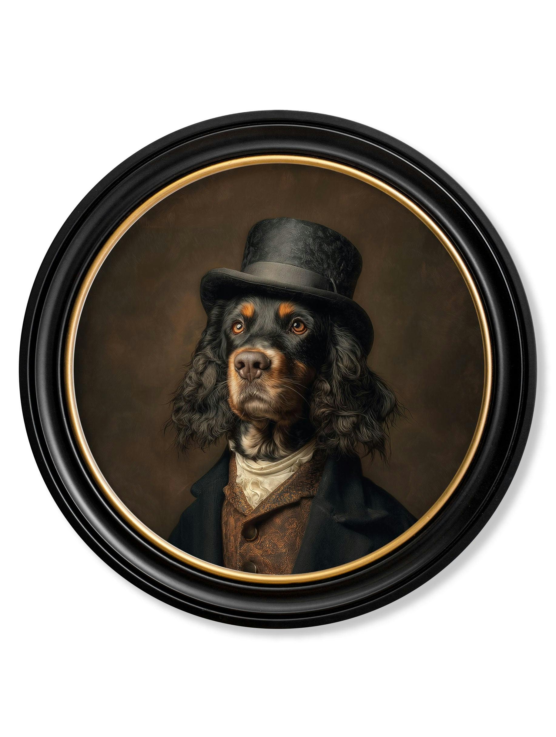 Rackhams Brown/Black/Amber Duke Gordy Of Tails - Gentleman Gordon Setter Oxford Round Frame - 70 X 70Cm