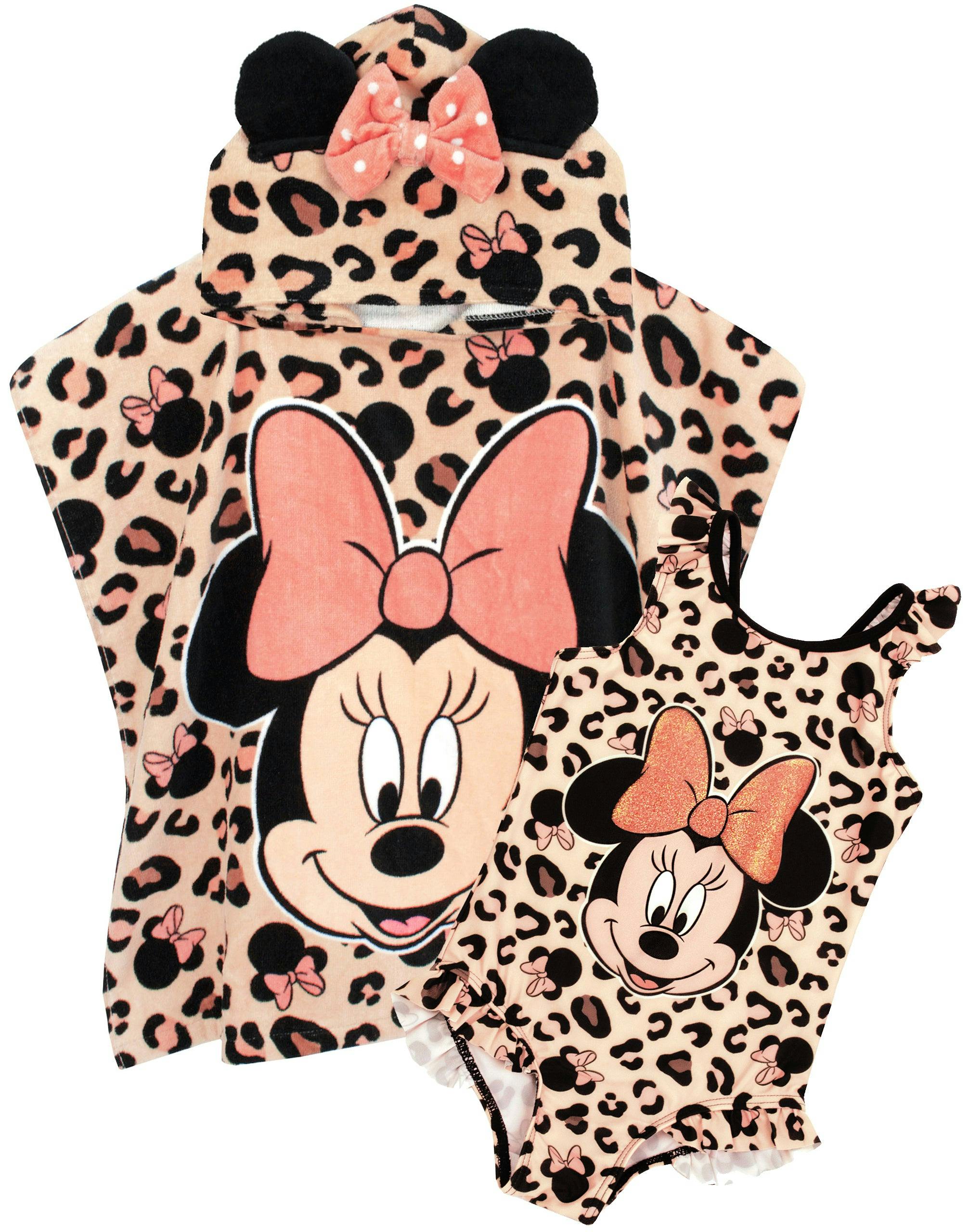 Vanilla Underground Girls Pink Disney Minnie Mouse Poncho Towel And 1 Piece Swimming Costume Set - 18-24 Months