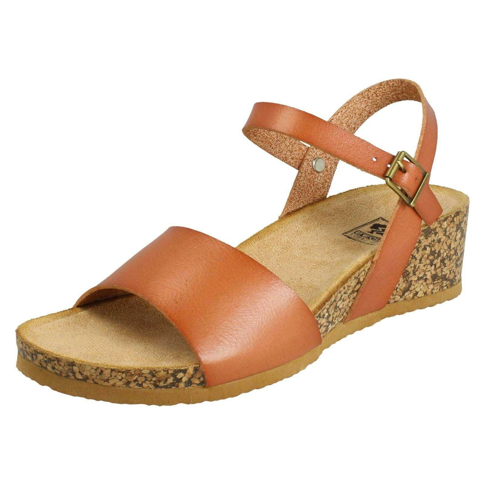 Down To Earth Women's Wedge Heeled Summer Sandals F12088 - Tan - Uk 8