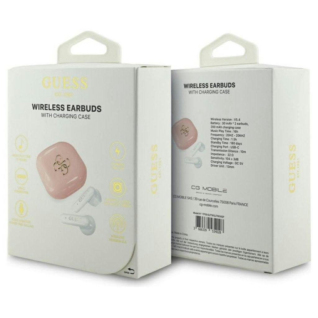 Guess Pink 4G Metal Logo Tws Wireless Earphones - Gutwsj7he4gp