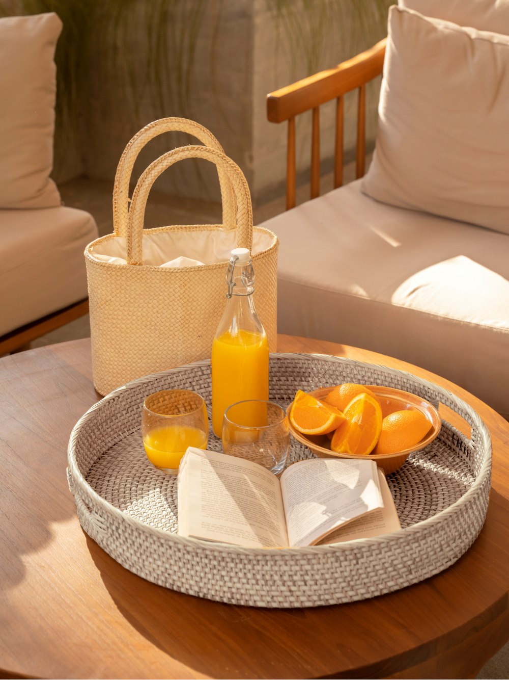 Coastal Villa Homeware White Large Round Wicker Tray With Handles - Wash