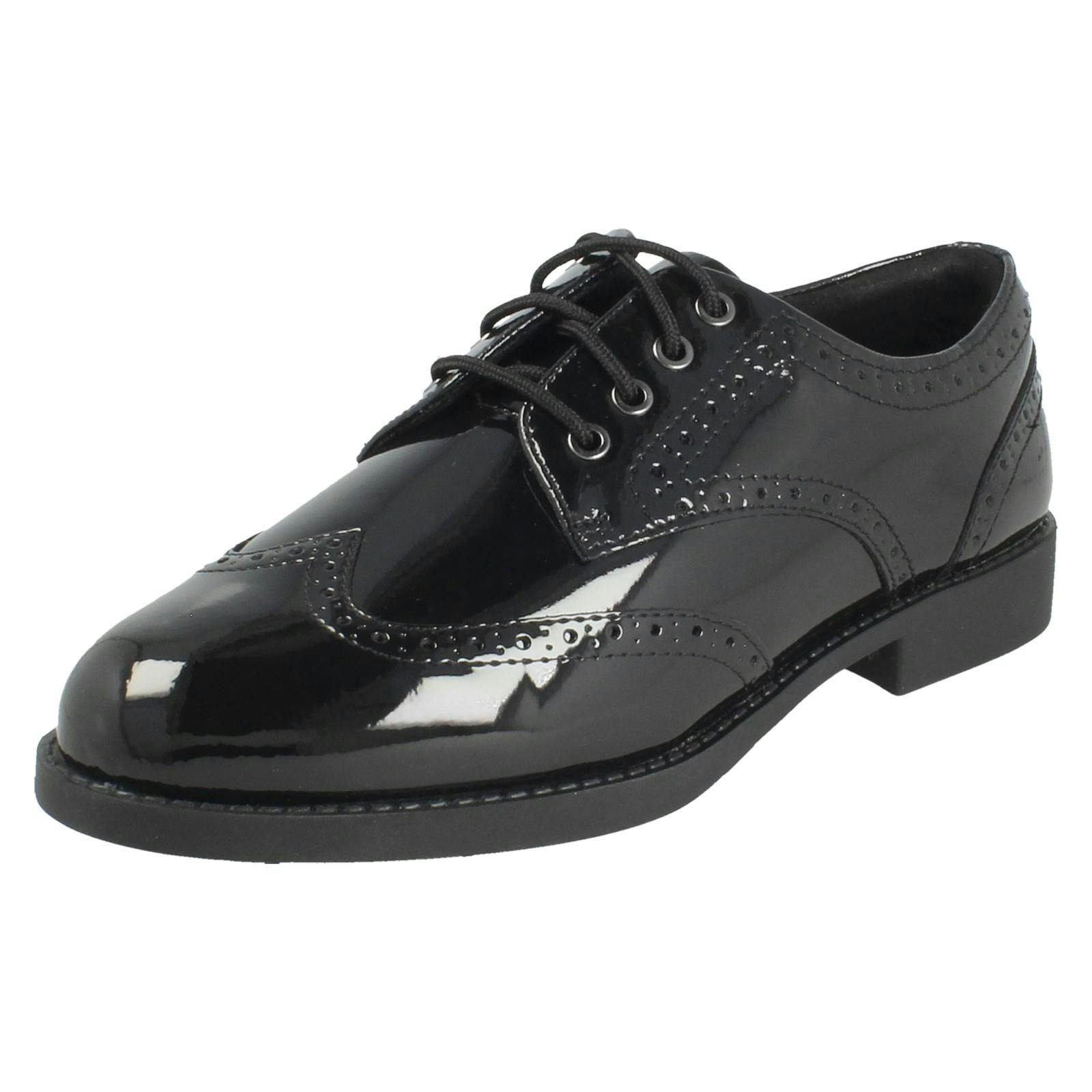 Clarks Girls Black Lace Up Brogue School Shoes Tapa Pure - Patent - Uk 4 Child - G
