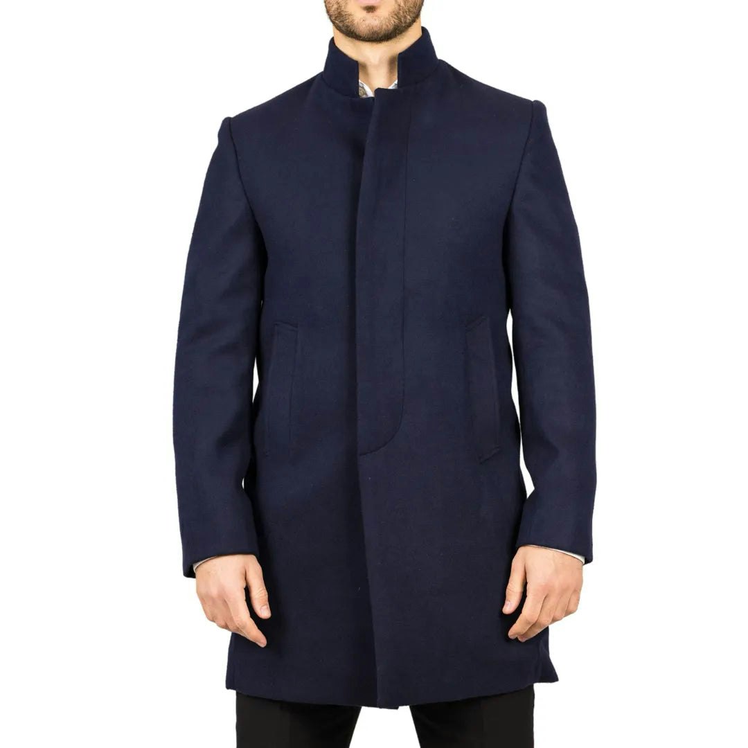 Truclothing Men's Stand Collar Wool Blend Overcoat - Navy - 3XL