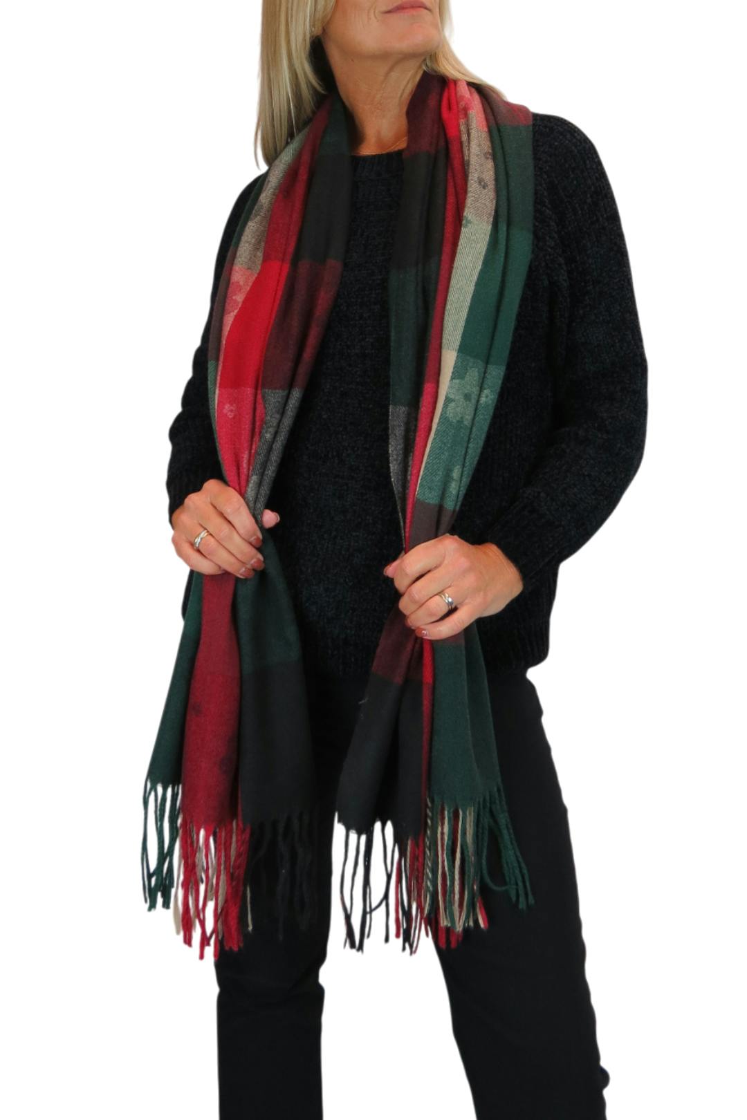Paulo Due Women's Burgundy Wool Blend Pashmina Scarf With Floral Details