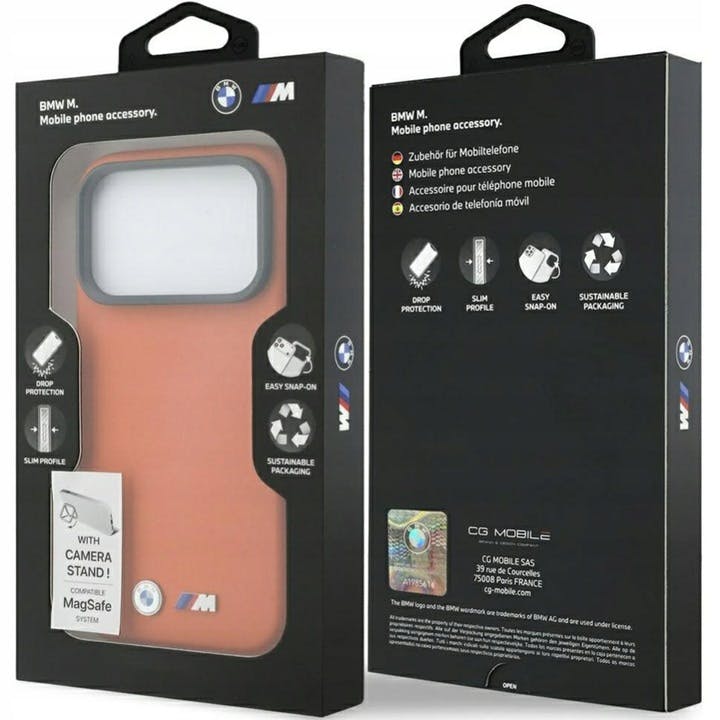 Bmw Orange M Series Metal Logo Case With Magsafe & Camera Stand For Iphone 17 Pro 6.3" - Bmhmp17l25pfwkcko