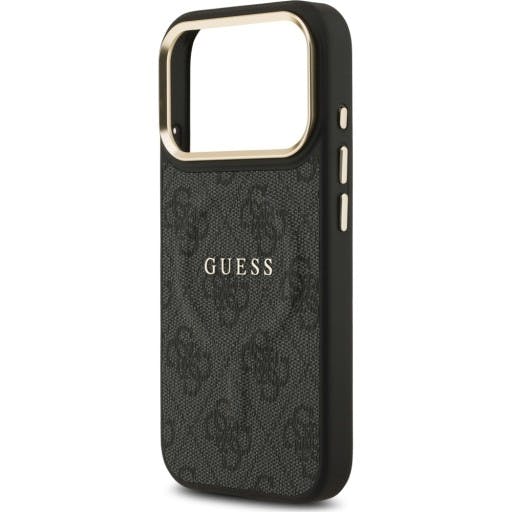 Guess Gold/Black Pu Leather 4G Frame Case With Magsafe For Iphone 17 Pro 6.3" -Guhmp17lp4msegck