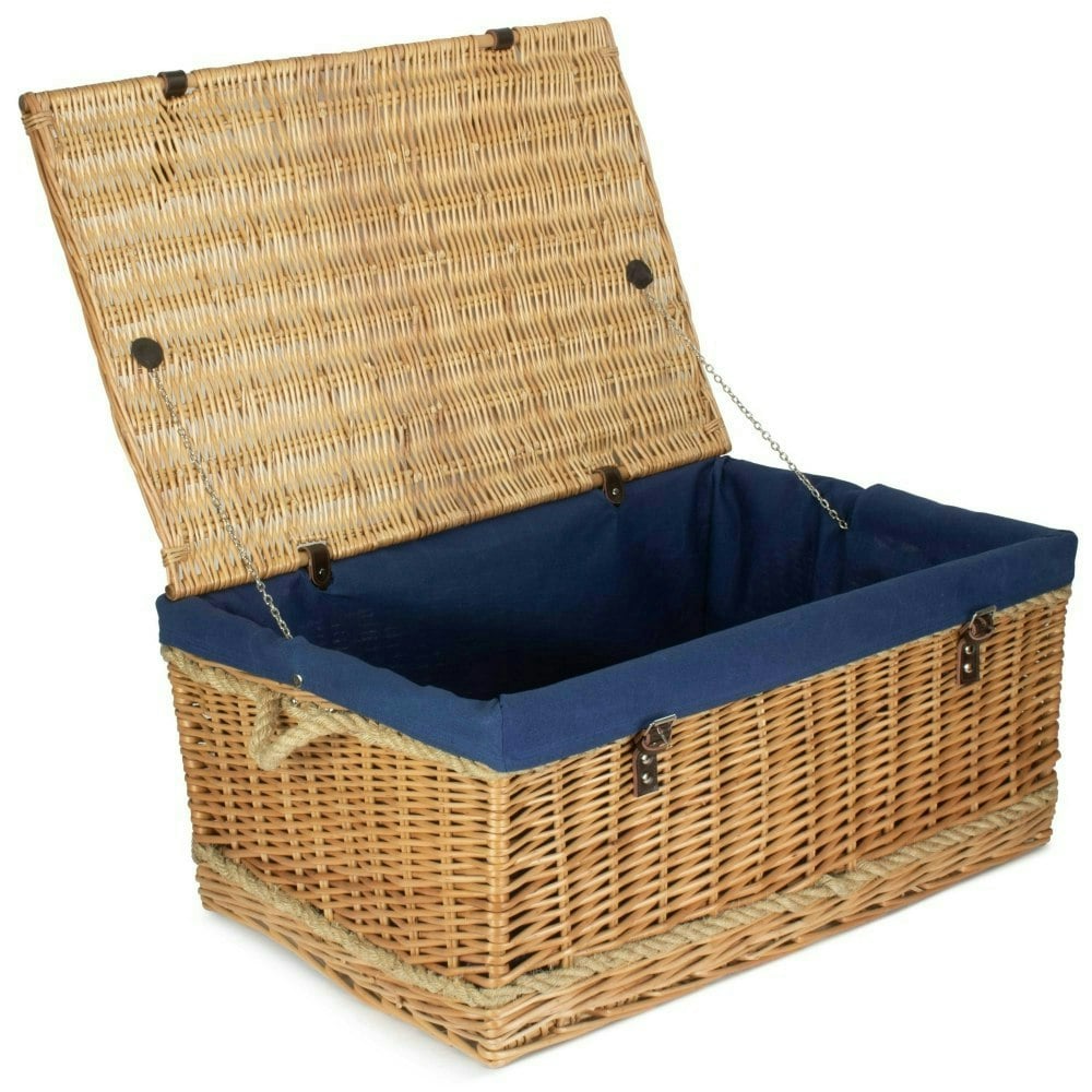Rackhams Blue 72Cm Rope Handled Trunk Wicker Picnic Basket
