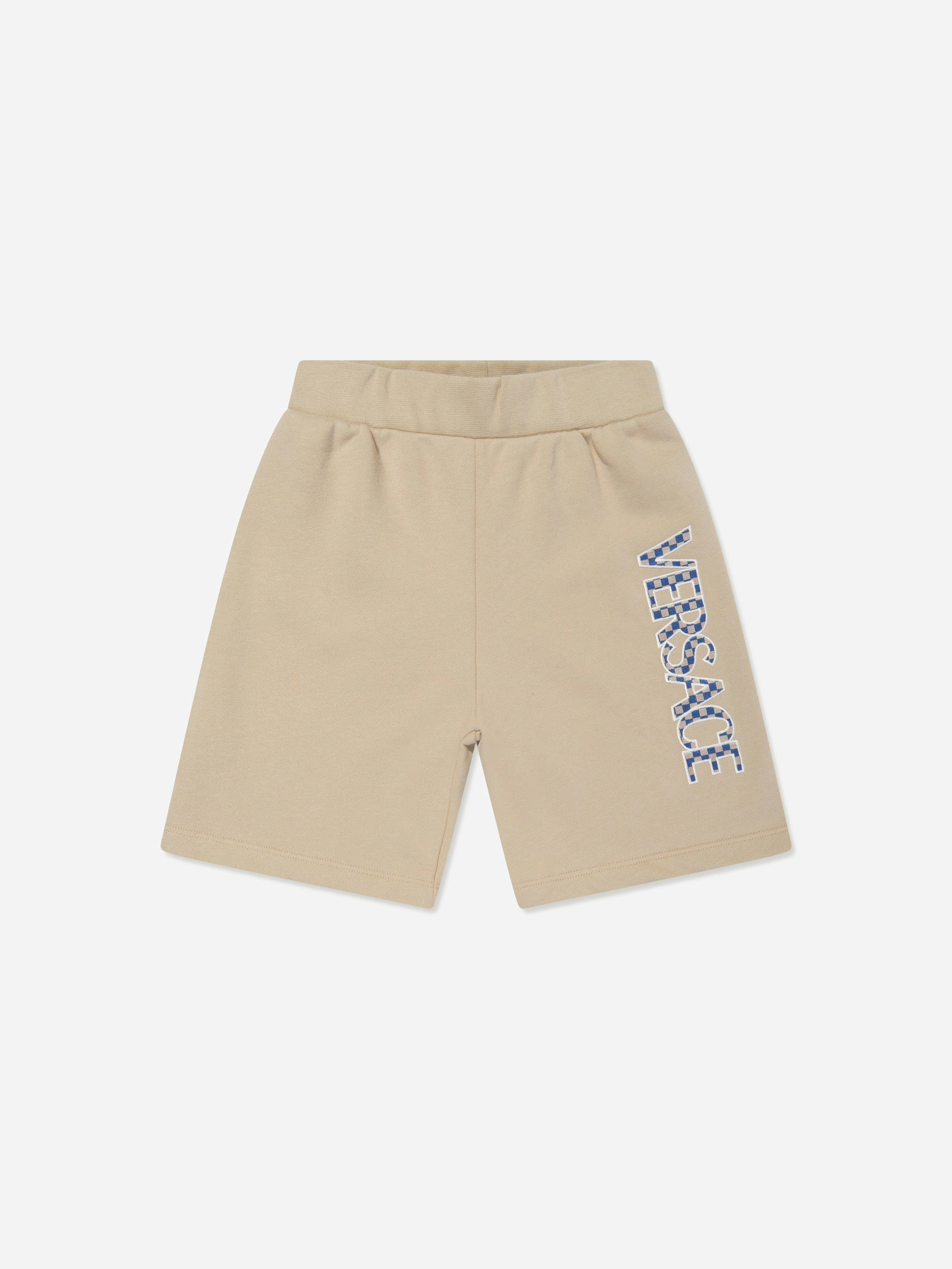 Versace Boys Beige Fleece Logo Shorts In - 6 Yrs