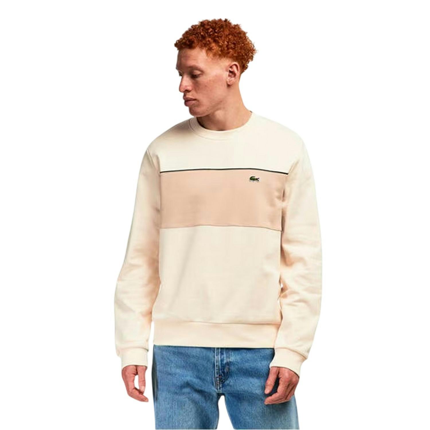 Lacoste Men's Beige Colour Block Sweatshirt - S - 100% Cotton