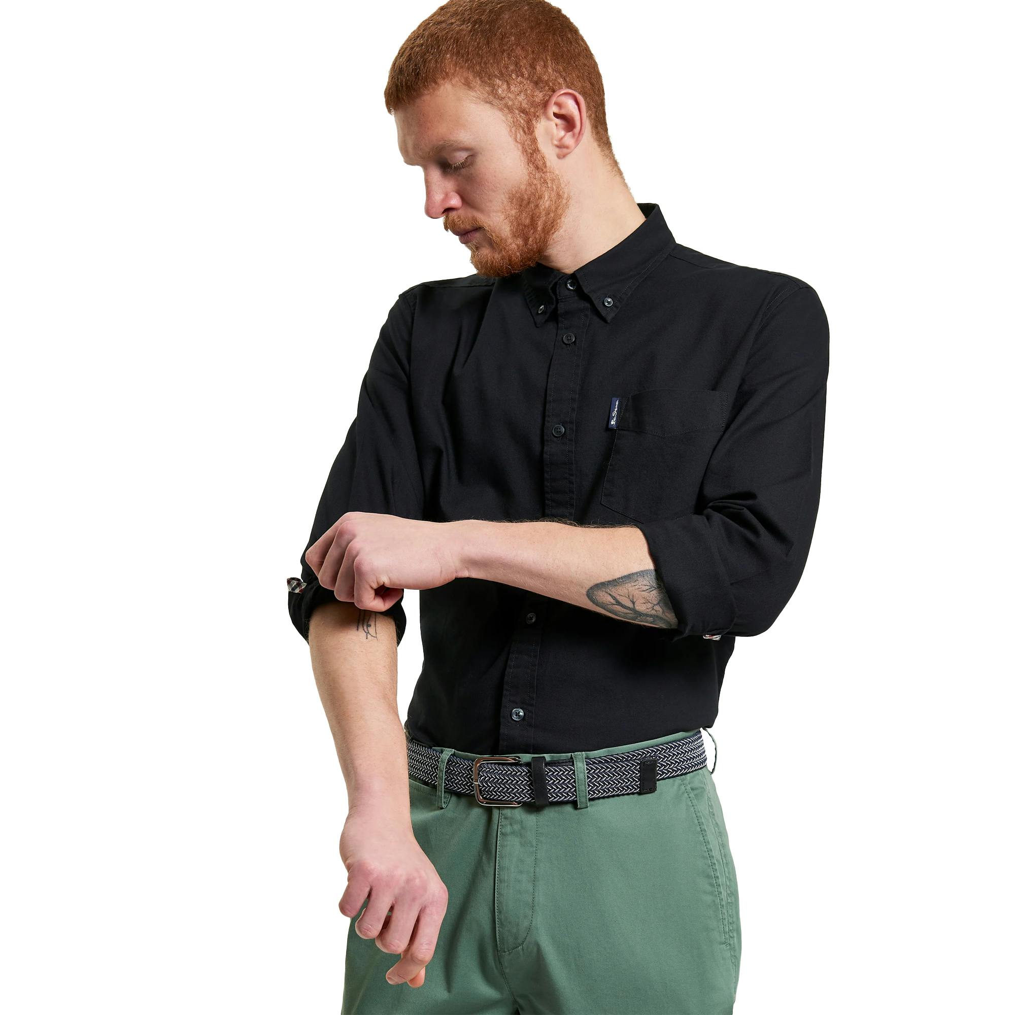 Ben Sherman Men's Black Signature Oxford Long-Sleeved Shirt - Xl - 100% Organic Cotton