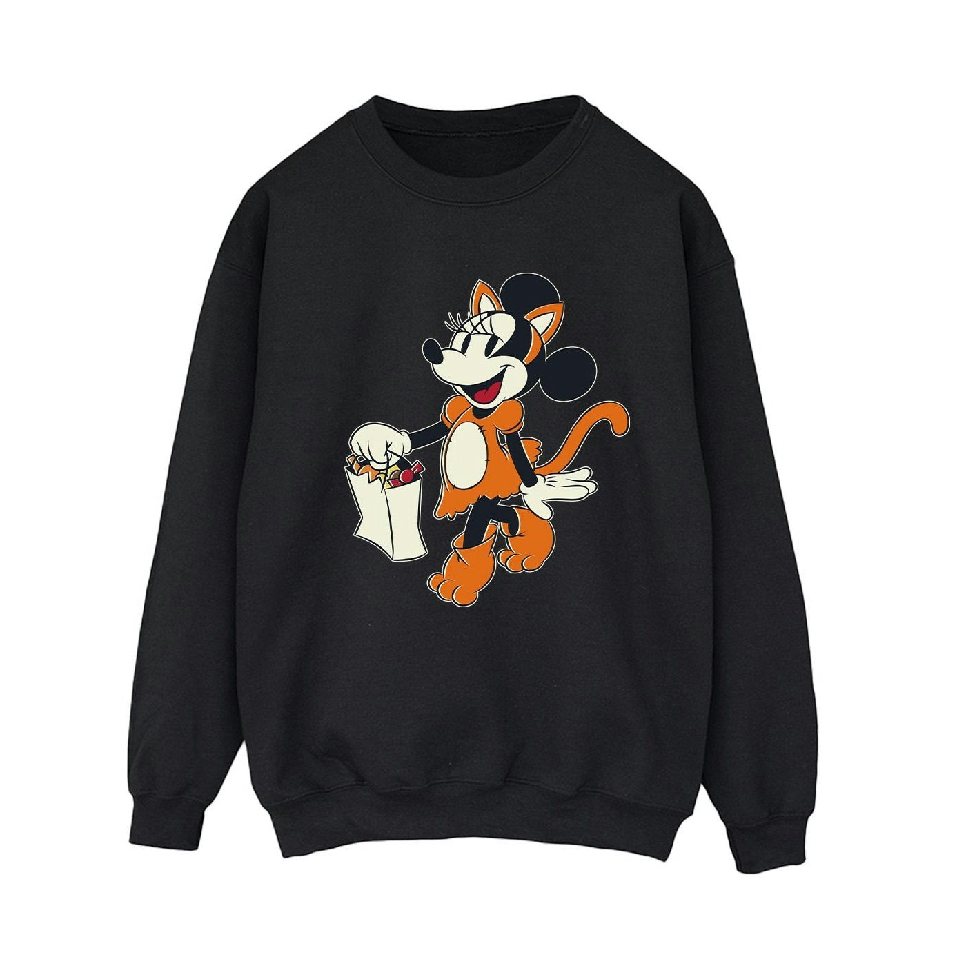 Disney Women's Black / Cat Trick Or Treat Minnie Mouse Sweatshirt - Small