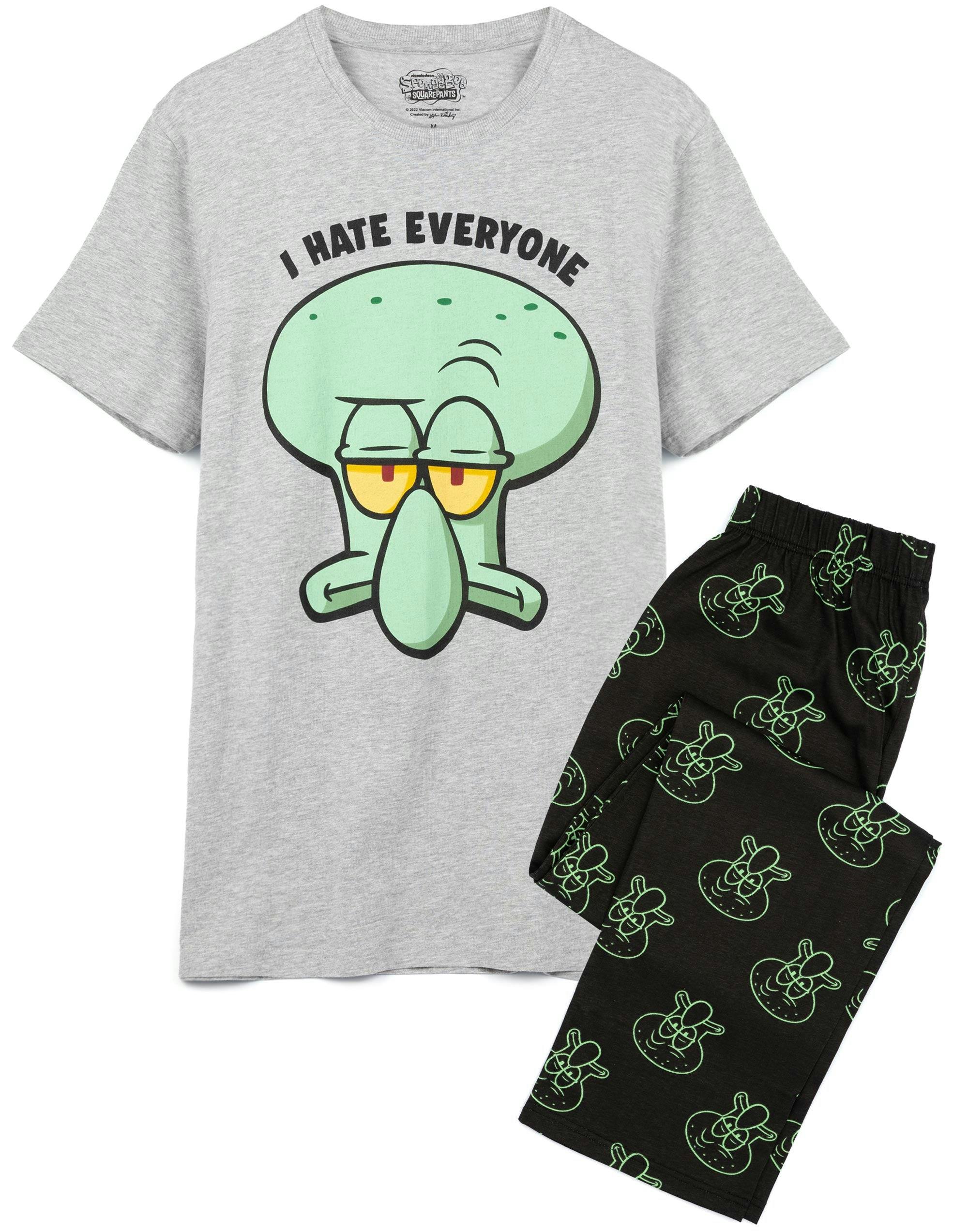 Vanilla Underground Men's Grey Spongebob Squarepants Squidward Short Sleeve Long Leg Pyjama Set - XX-Large