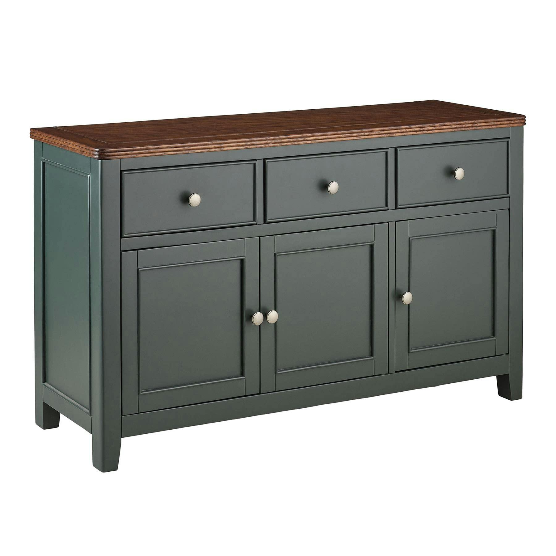 Rackhams Green Queensbury Large Sideboard With Oak Top, 3 Doors And Drawers - Bottle