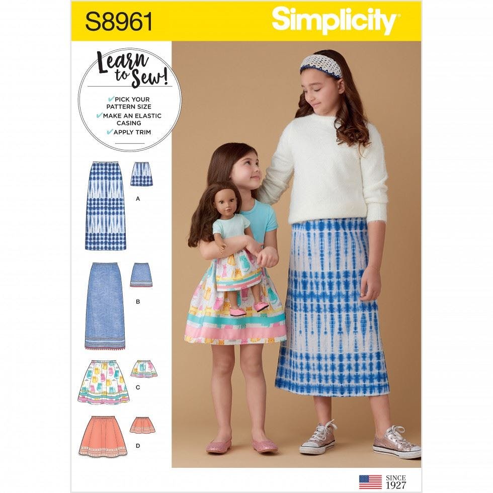Simplicity Sewing Pattern 8961, Skirts, Doll Clothes For Kids, Teenagers, Hh (3-4-5-6) - Beginner, Easy - Hh (3-4-5-6)