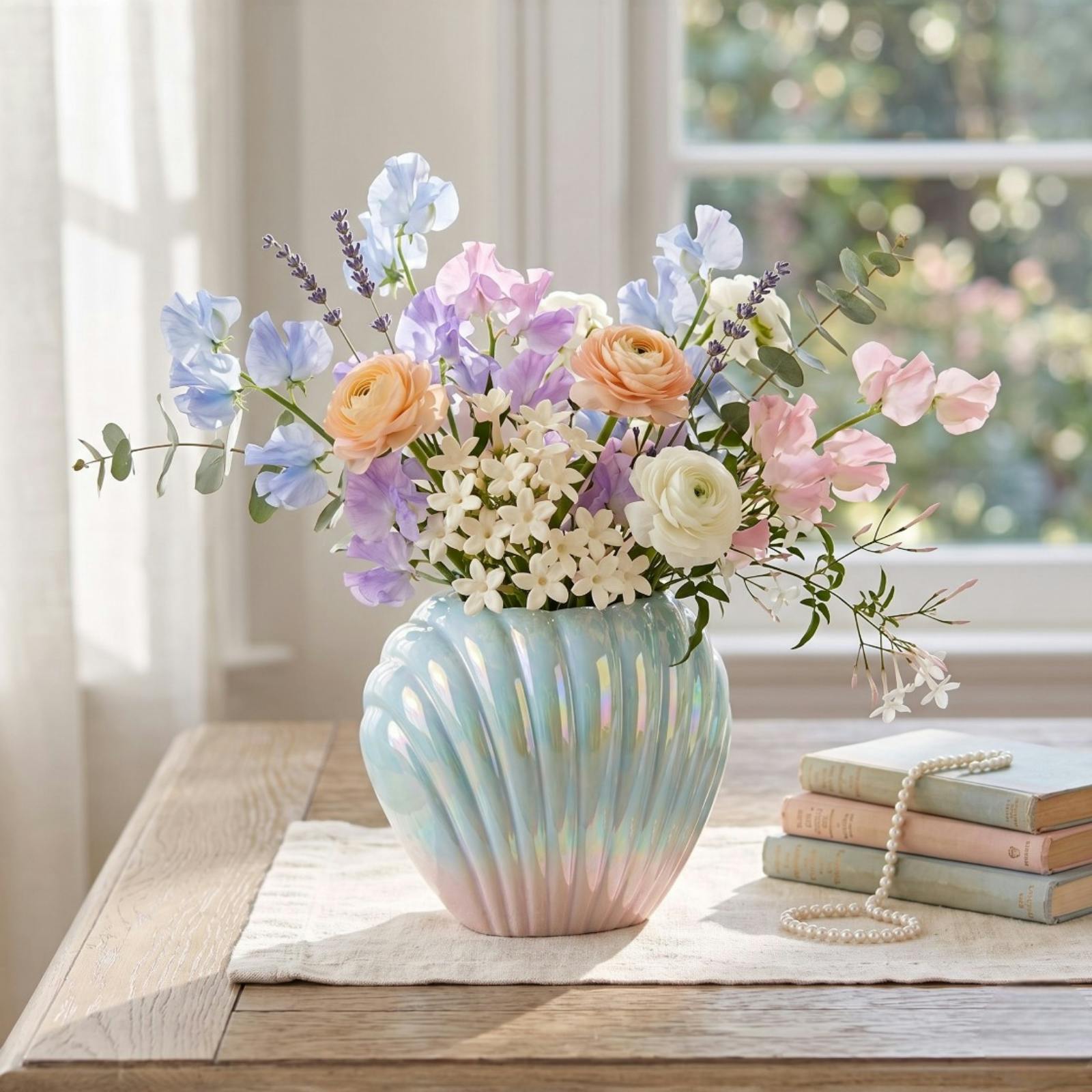 Rackhams Light Iridescent Pearlescent Ceramic Shell Vase