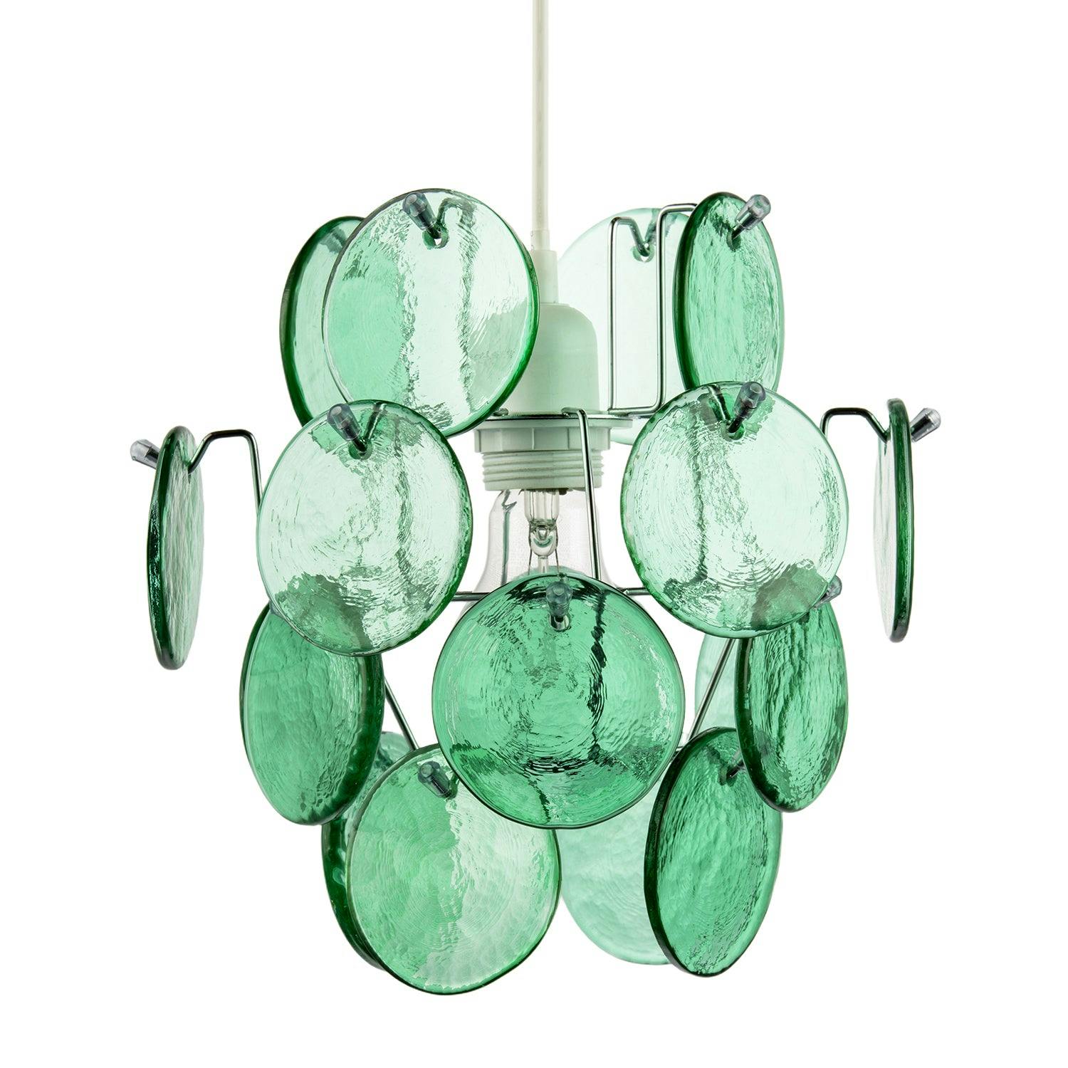 Happy Homewares Green Modern Pendant Lighting Shade With Layered Emerald Glass Discs