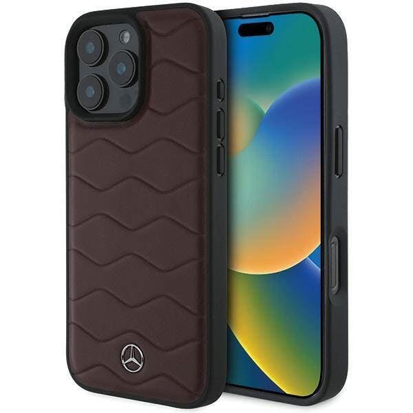 Mercedes Red Mb Waves Leather Case For Iphone 16 Pro Max 6.9" - Megcp16x23rwrsr