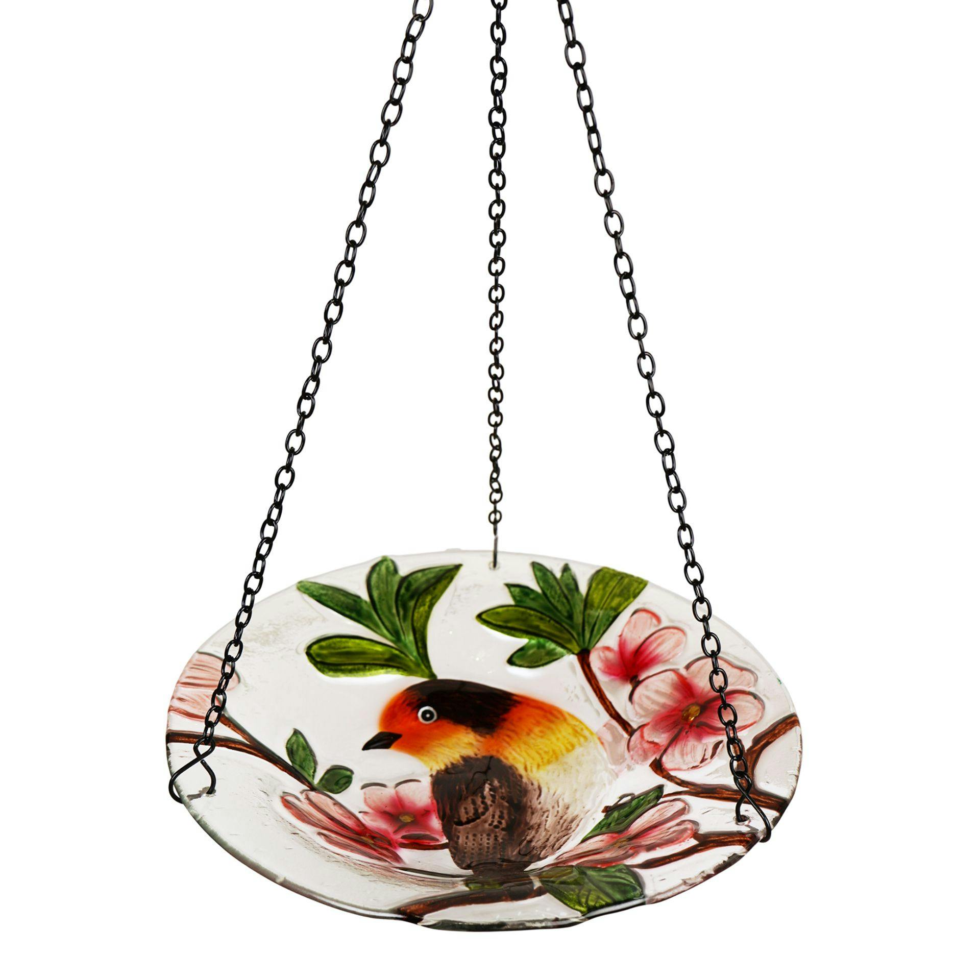 Rackhams Cream/Green/Pink Hanging Bird Feeder - Robin