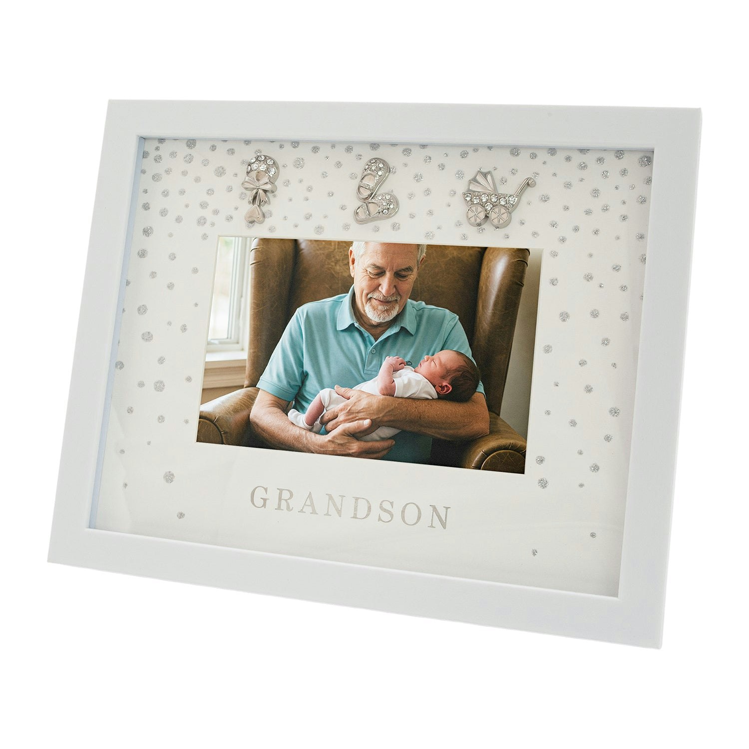 Happy Homewares White/Silver Modern Grandson 4X6 Picture Frame With Foil Falling Dots