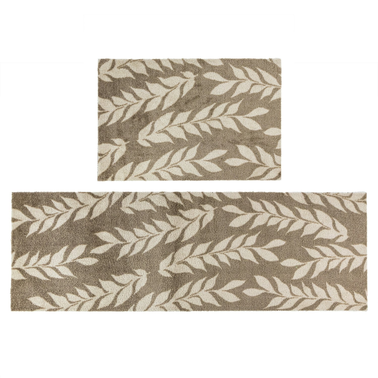 Jvl Brown Mega Mat Machine Washable Entrance Runner And Doormat Set, Leaves