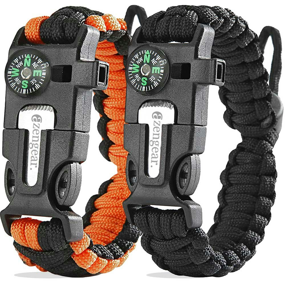 Azengear Paracord Survival Bracelet (5 In 1): Flint And Steel Fire Starter, Whistle, Compass, Mini Saw