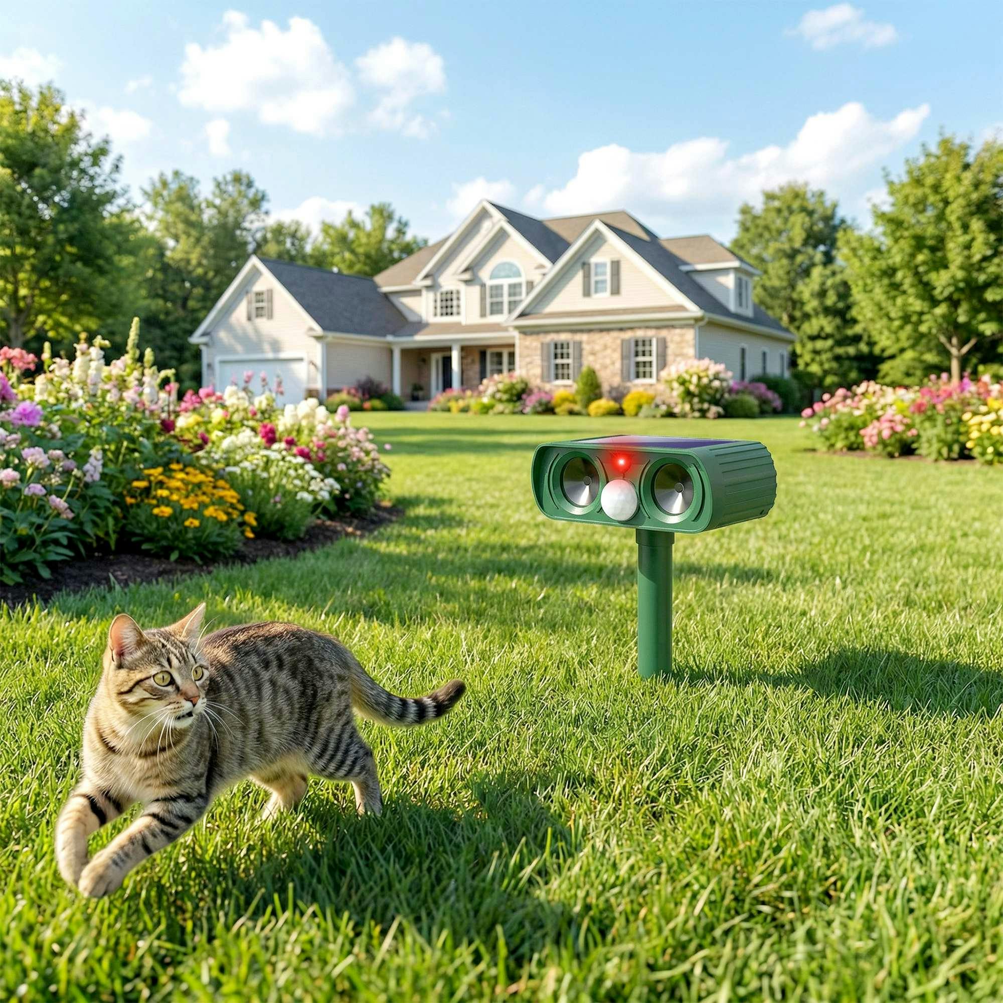 Rackhams Green Cat Repellent For Gardens, Solar Ultrasonic Pir Fox Cat Deterrent - 1 - Abs
