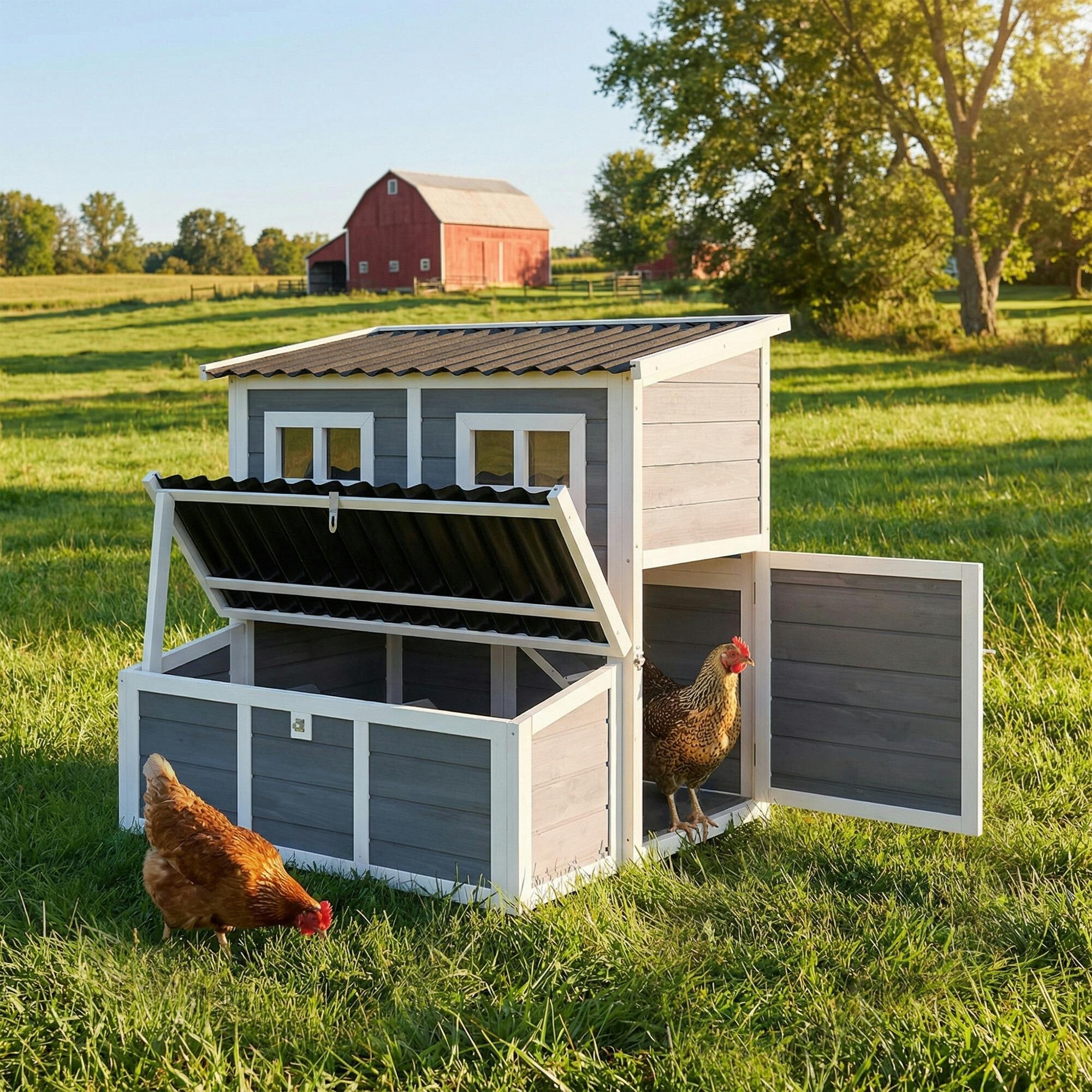 Pawhut Wooden Chicken Coop W/ Nesting Box For 4-6 Chickens, 100 X 86 X 100Cm