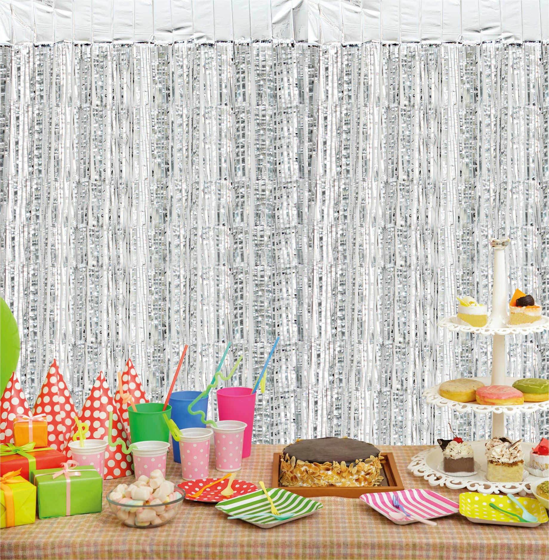 Cheetah Silver Metallic Tinsel Curtain, 2M X 1M