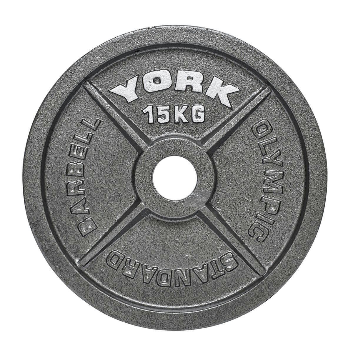 York Grey Olympic Hammertone Cast Iron Weight Plate 1 X 15Kg