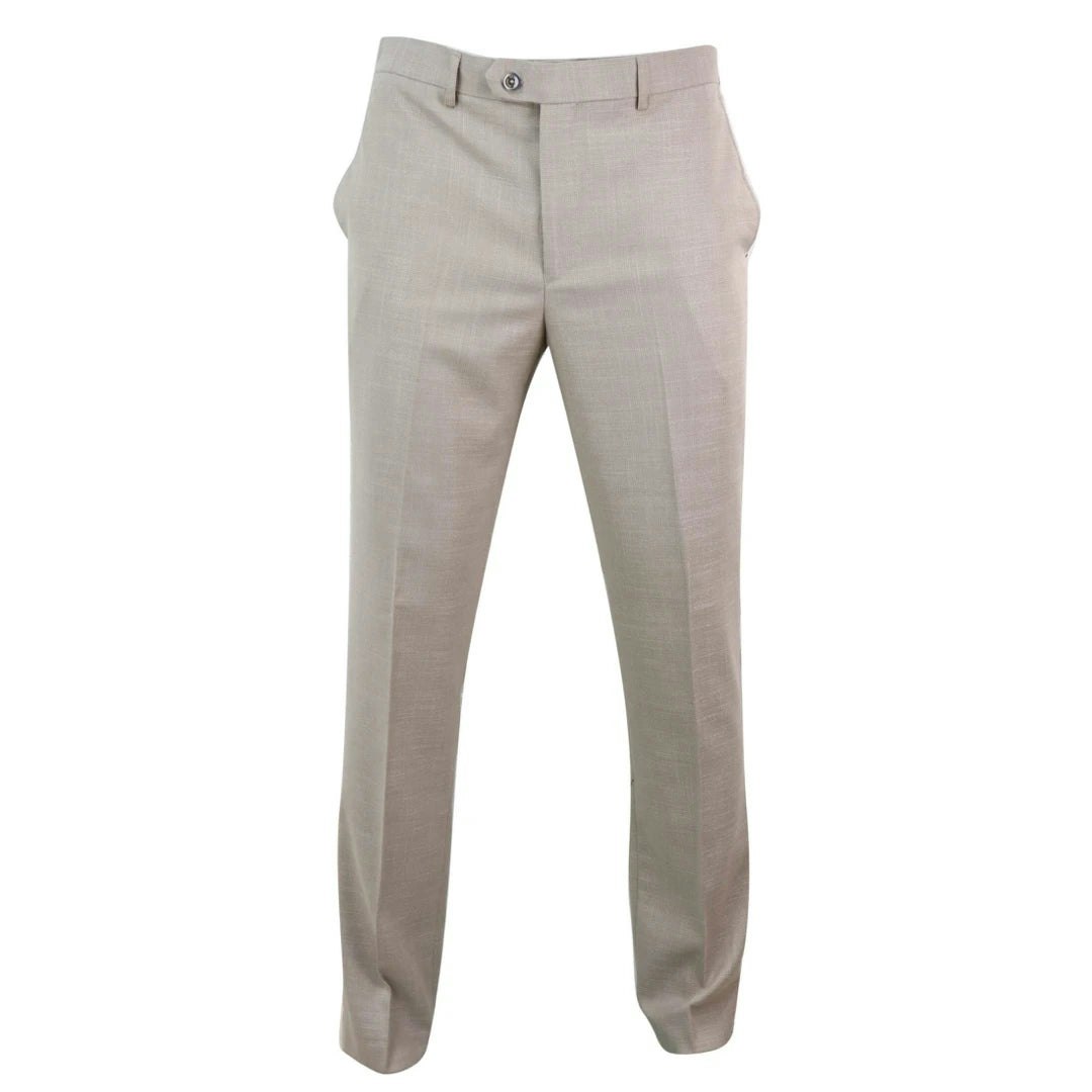 House Of Cavani Men's Cream Sandon - Crosshatch Pattern Trousers - 36W 32L