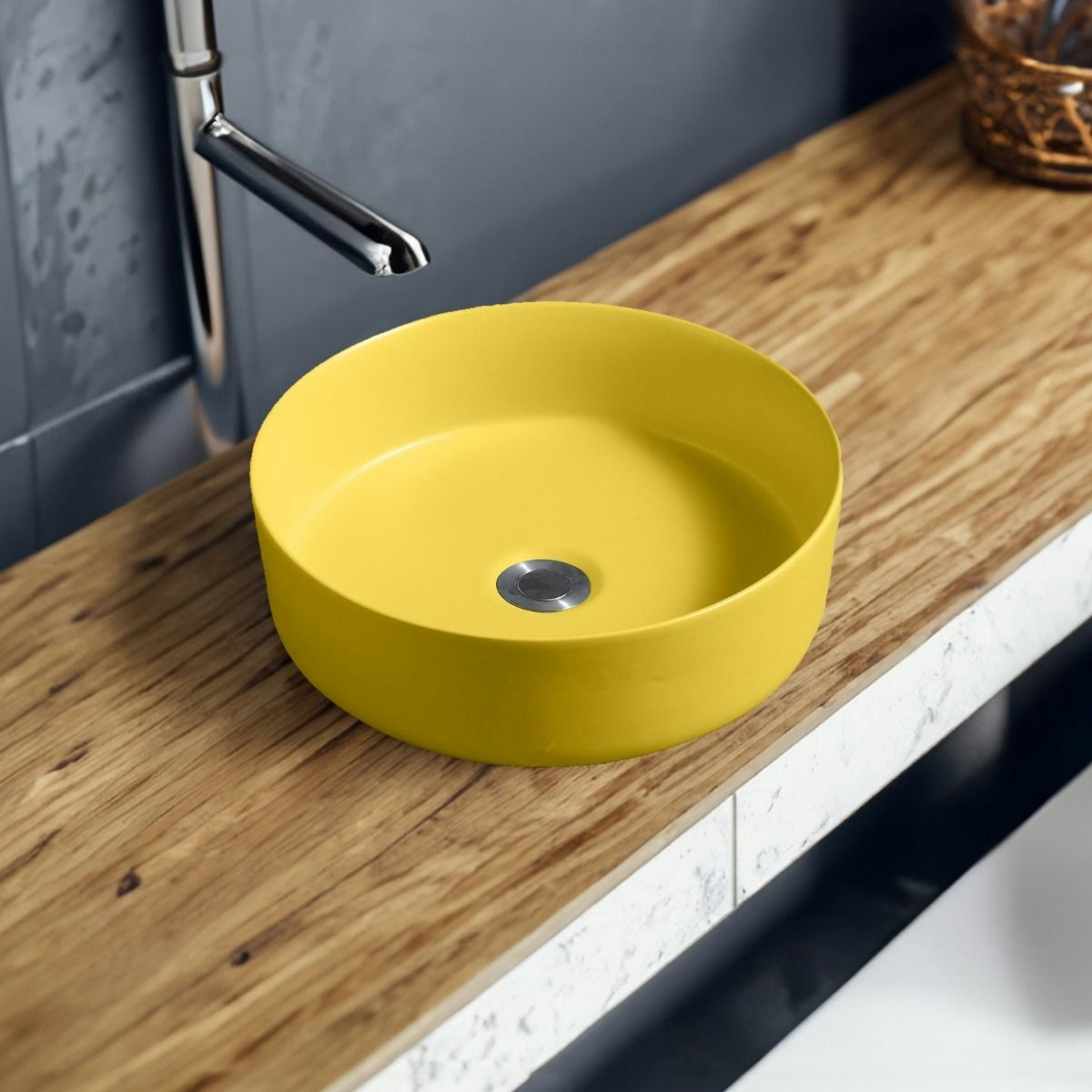 Rackhams Yellow 7844 Ceramic Vert Round Countertop Basin In - Ceramic - One Size