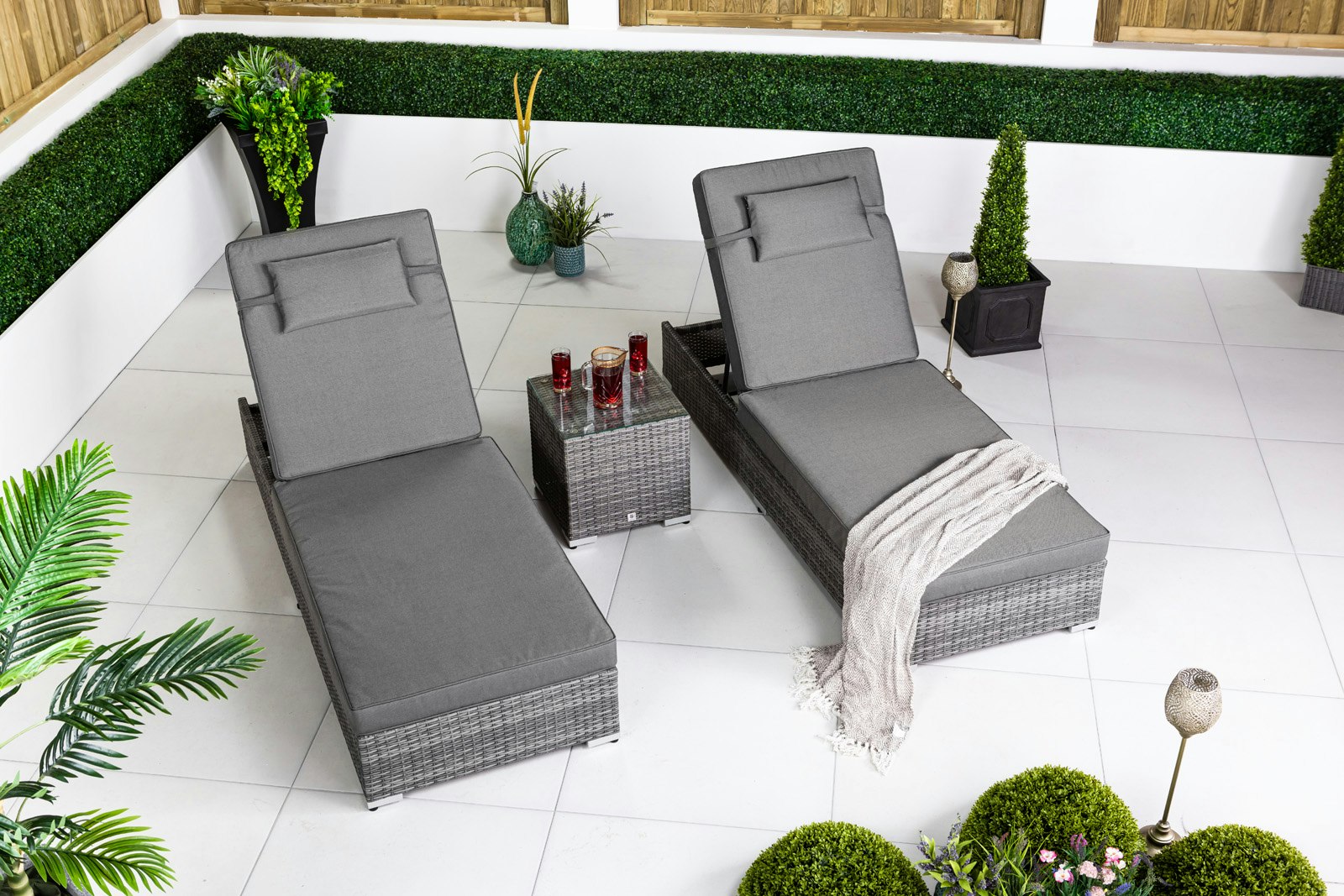 Rackhams Grey Set Of 2 Sun Loungers & Table Set - 1