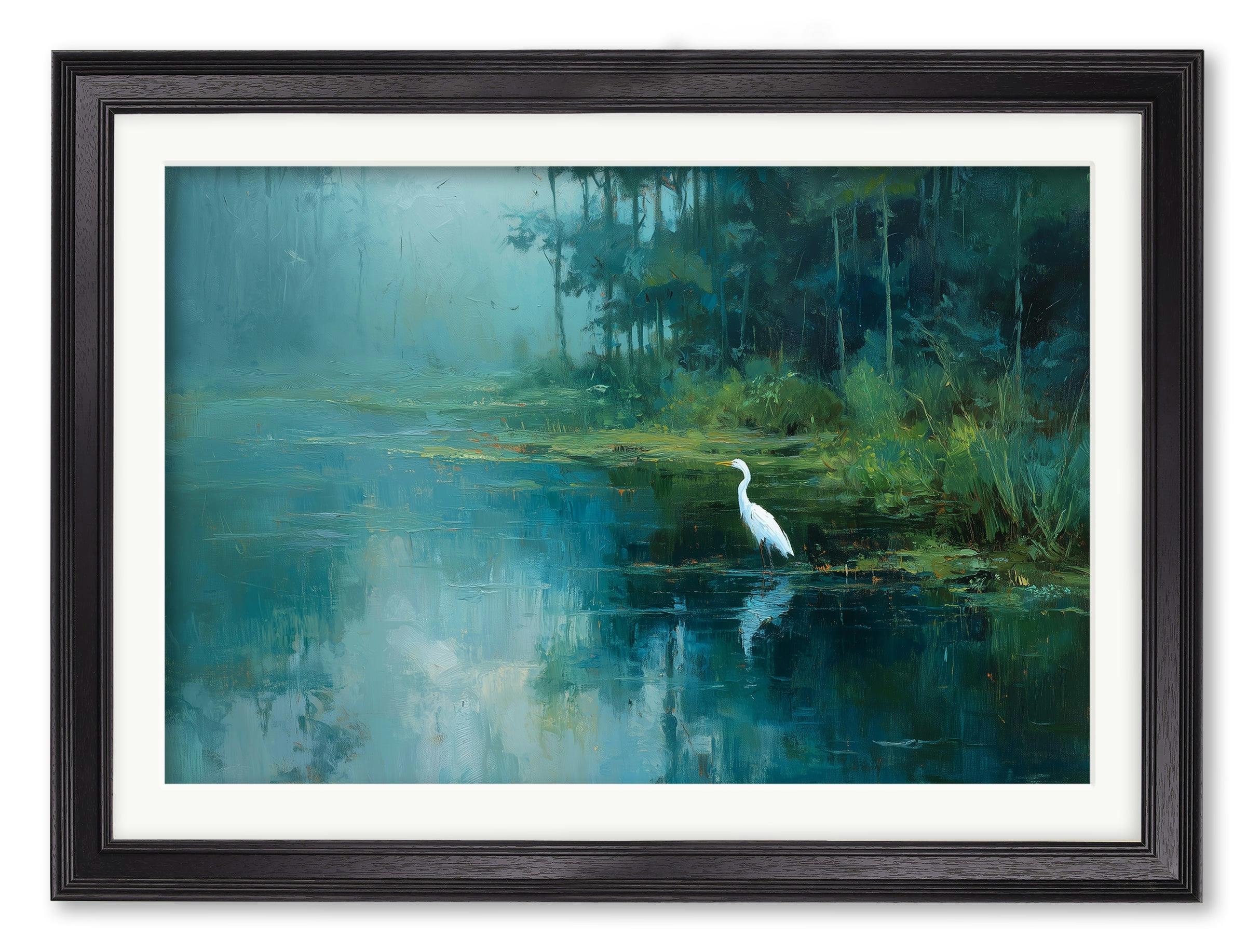Rackhams Black Misty Lake Great Egret - Hurstwood Frame - Misty Lake Great Egret - 70 X 95Cm (A1)