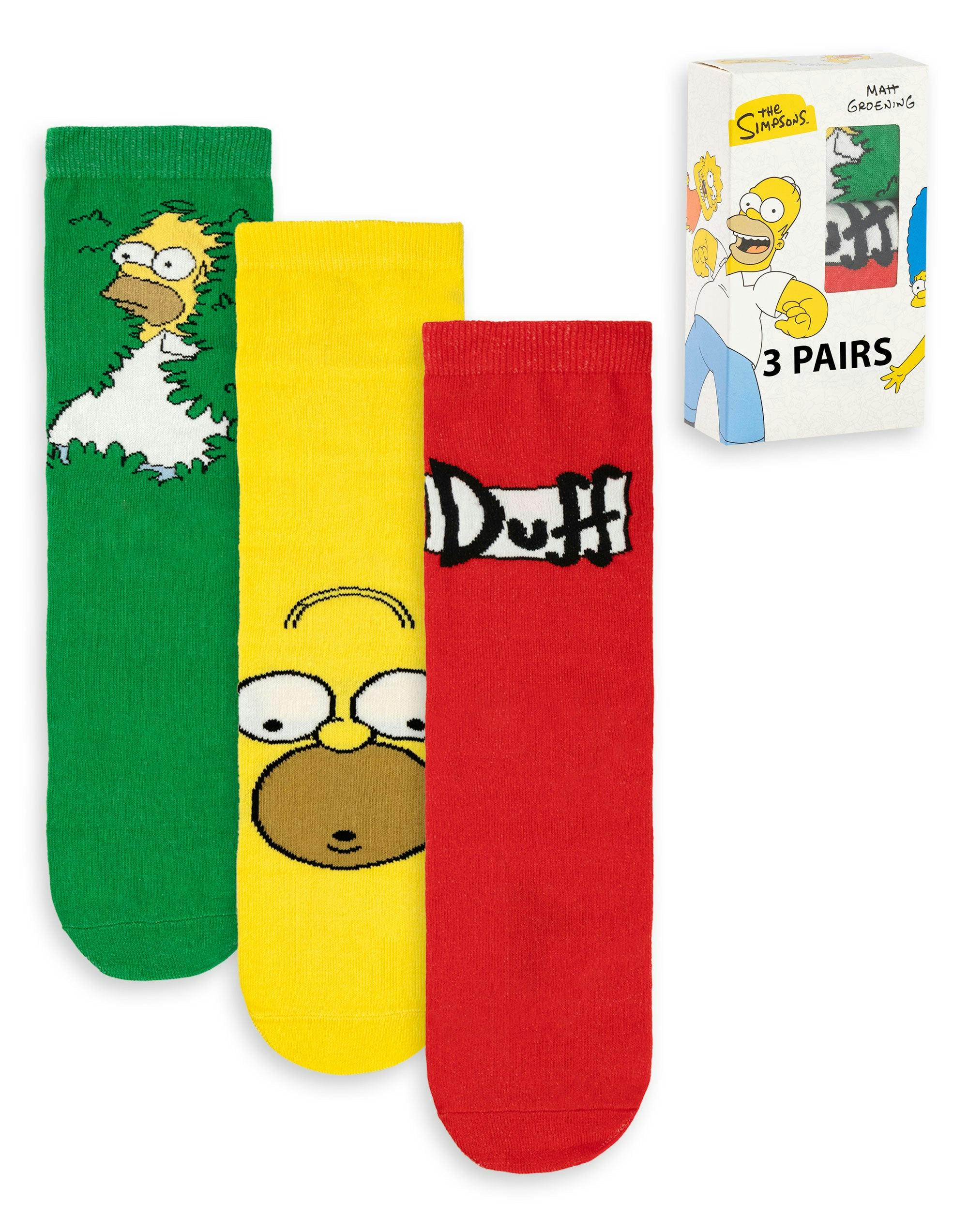 Vanilla Underground Men's Green/Yellow/Red The Simpsons Multicolou Homer Calf Socks Set Of 3 - 7-11 Uk