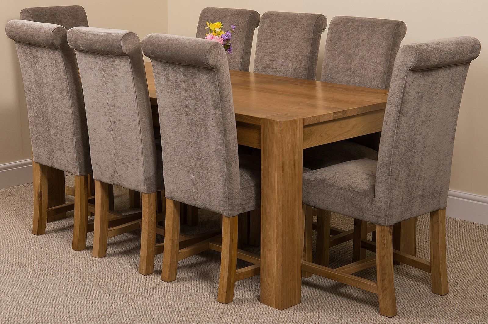 Rackhams Grey Kuba Oak Dining Table With Washington Fabric Chairs - 8 Chairs Large