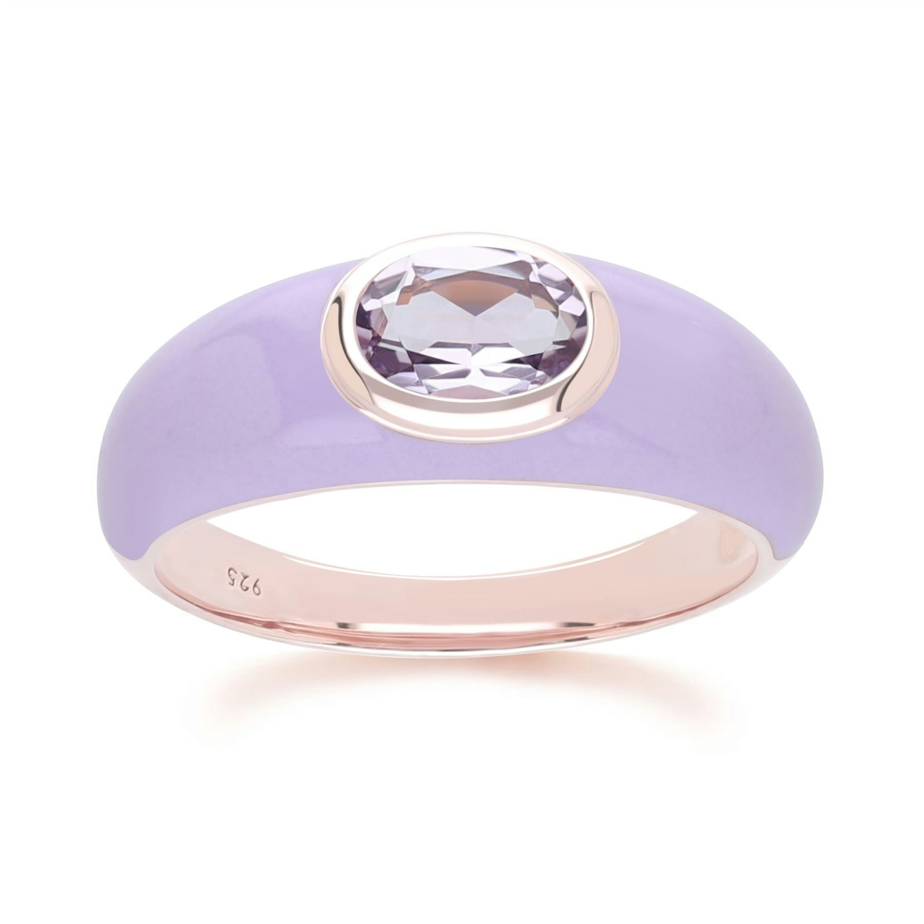 Gemondo Gold Siberian Waltz Violet Enamel & Octagon Amethyst Ring In Rose Vermeil - P