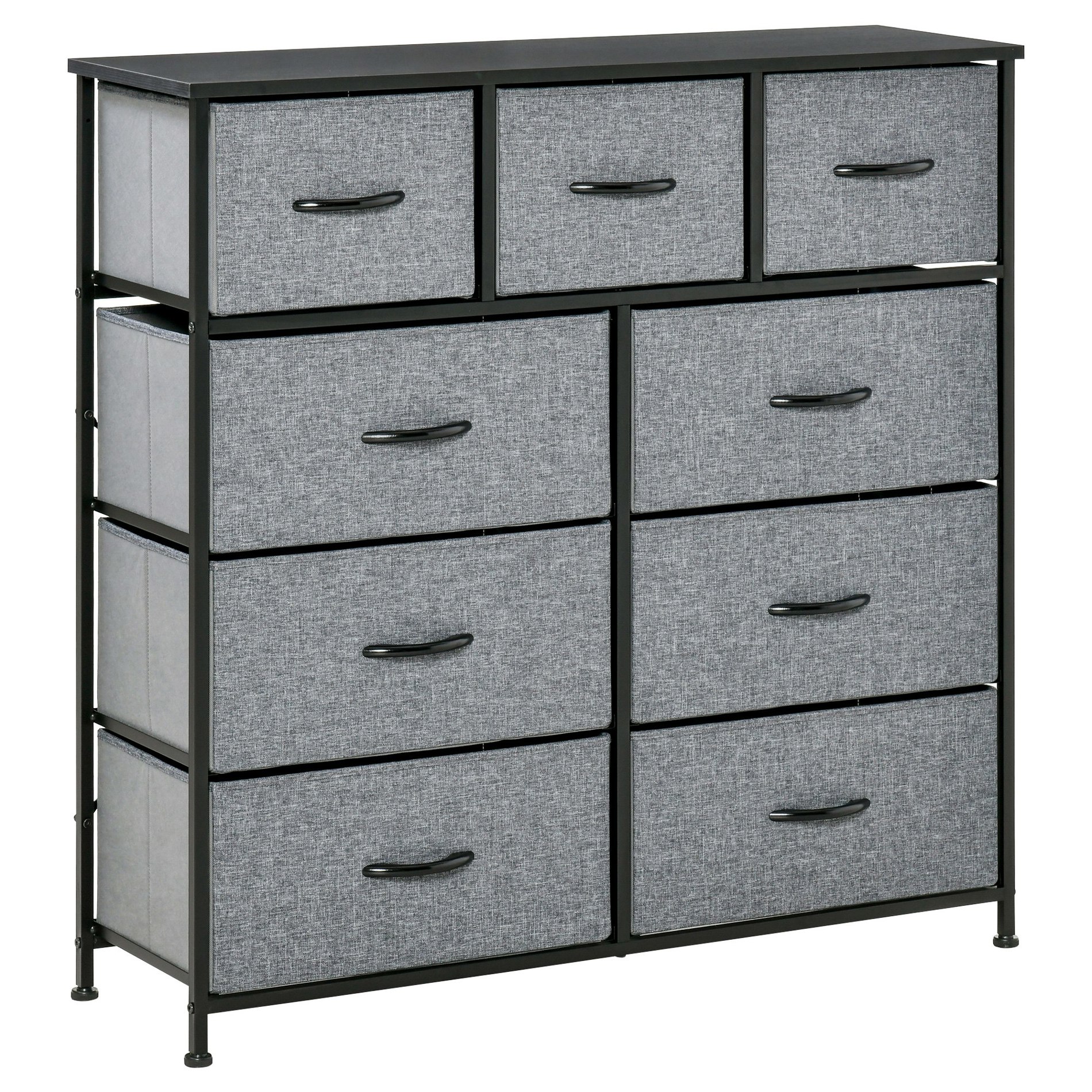 Rackhams Black/Grey 9 Drawers Storage Chest Dresser Organizer Unit W/ Foldable Bin - & - 9 100Cm X 30Cm X 100Cm