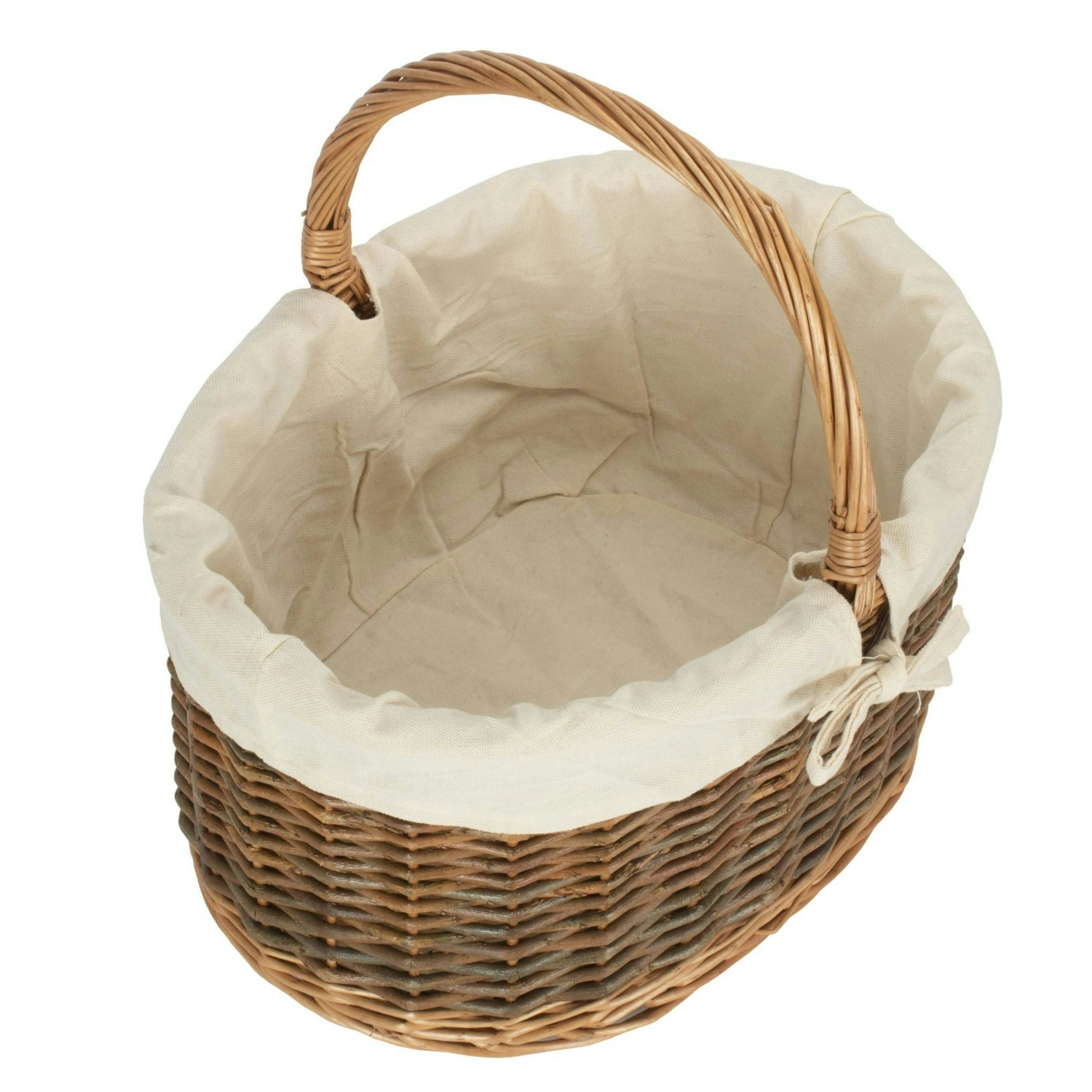 Rackhams Blue Checked Lined Country Oval Wicker Shopping Basket - Large